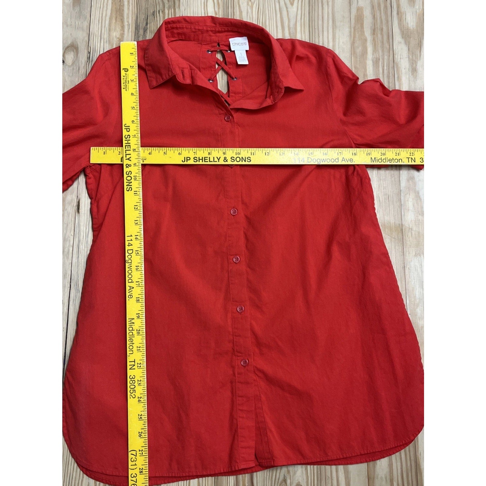 Chicos 1 Stretch Button Front Tunic Shirt Womens Plus Burnt Orange