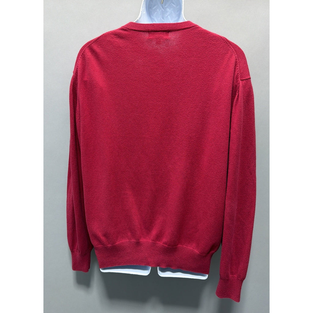 Orvis Sweater Mens L Red Cotton Silk Cashmere V Neck Knit Pullover Soft Preppy
