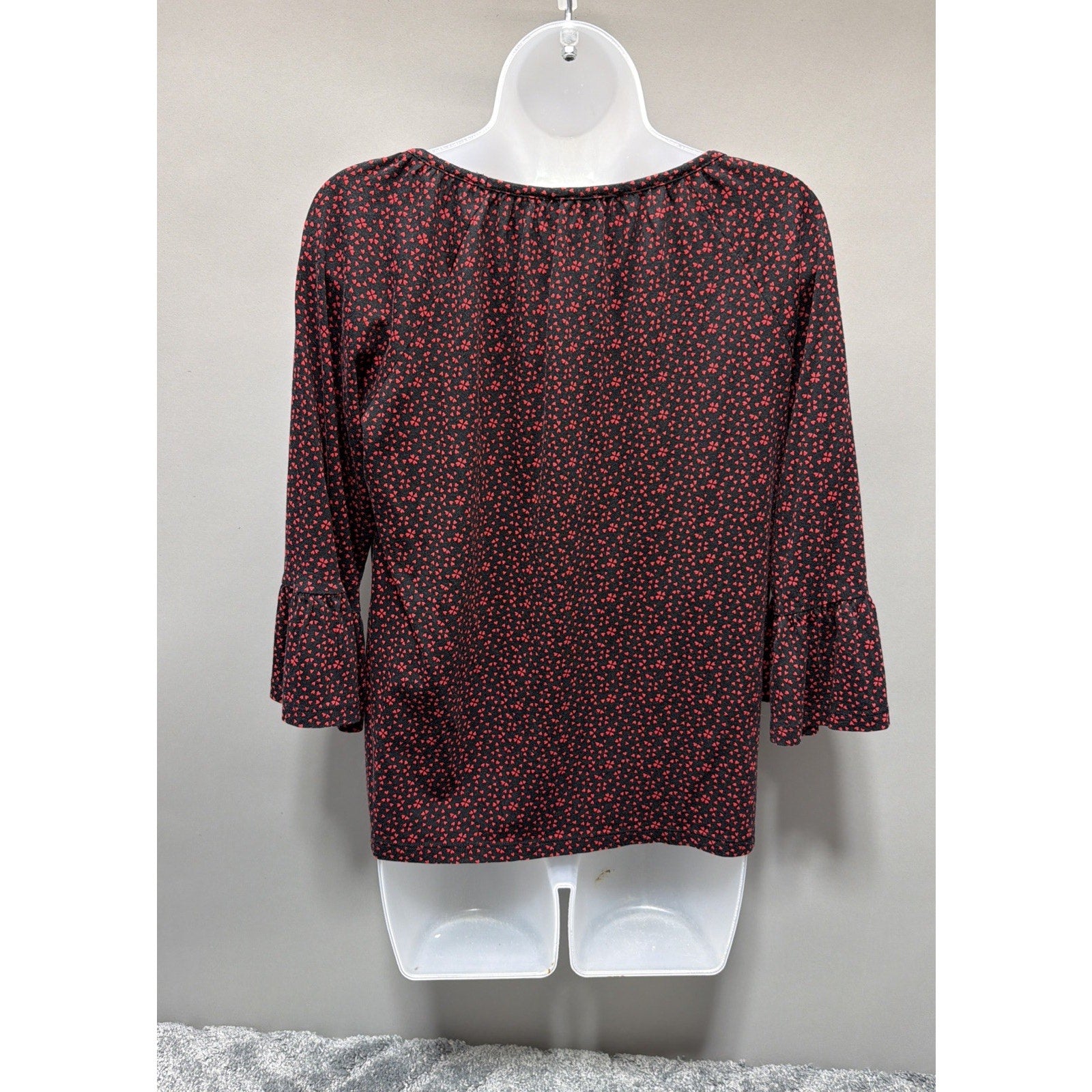 Michael Kors Hearts shirt S women's red black scoop neck Boho Peasant Blouse