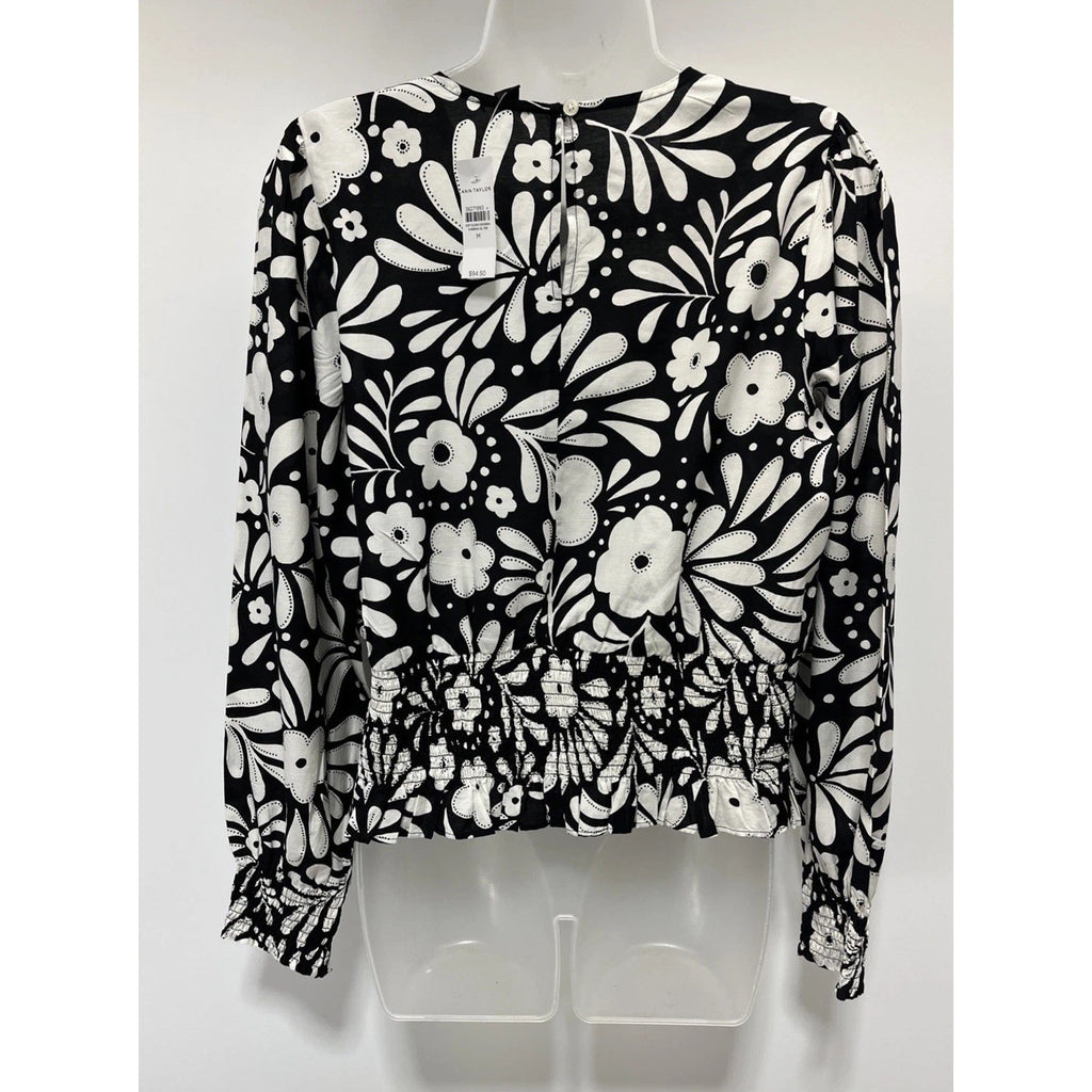 NWT Ann Taylor Blouse Black White Floral Top. Career. Medium 95$ Msrp