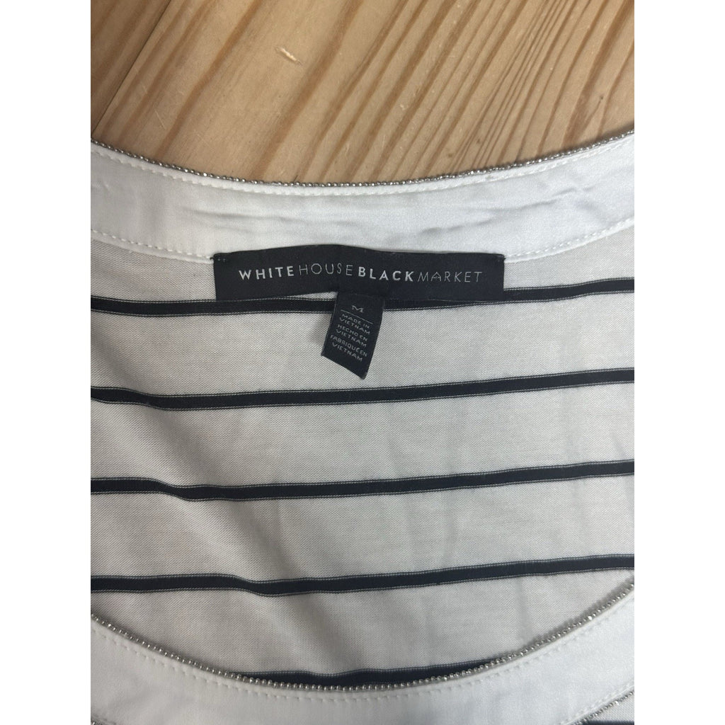 White House Black Market Tunic Top Striped Layered Stretch Beaded Women’s Size M