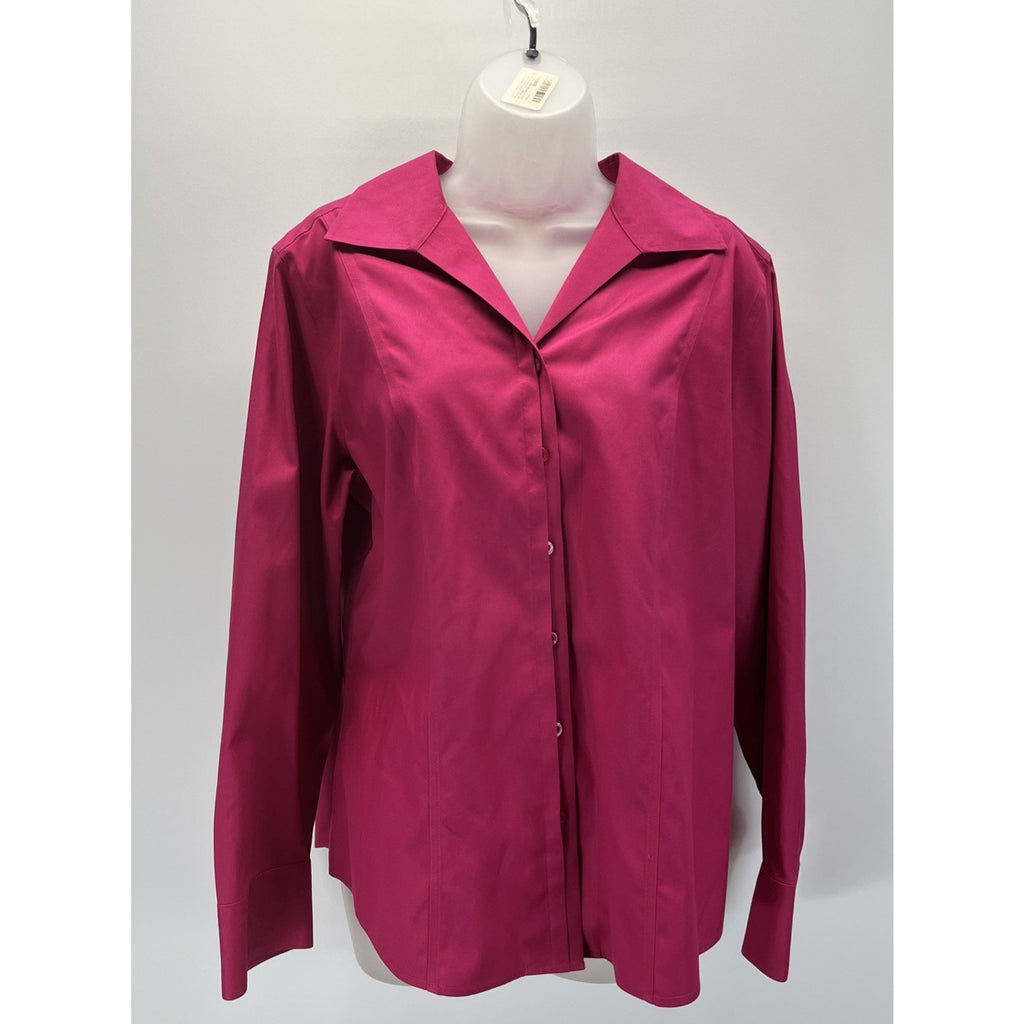 Chico's Non-Iron Shirt Sz 2 Magenta Button Front Longsleeve