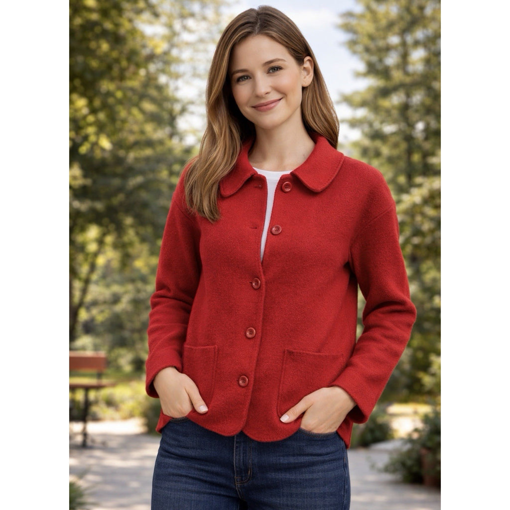 LIZ CLAIBORNE Women's Red Wool Button Front Coat/Jacket Made In USA Size L