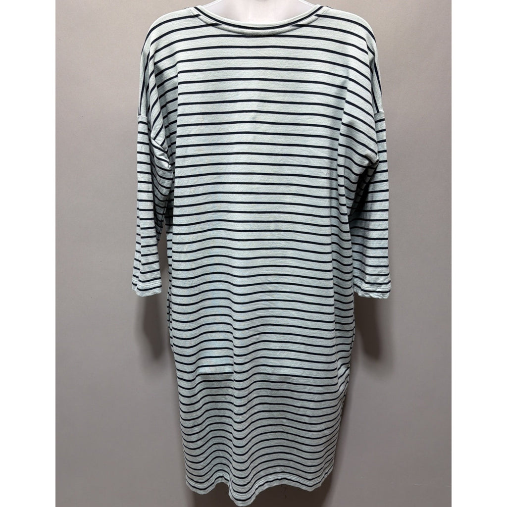 J Jill Seafoam Navy Blue Striped Terry Cloth V Neck Pockets Beachy Dress Large