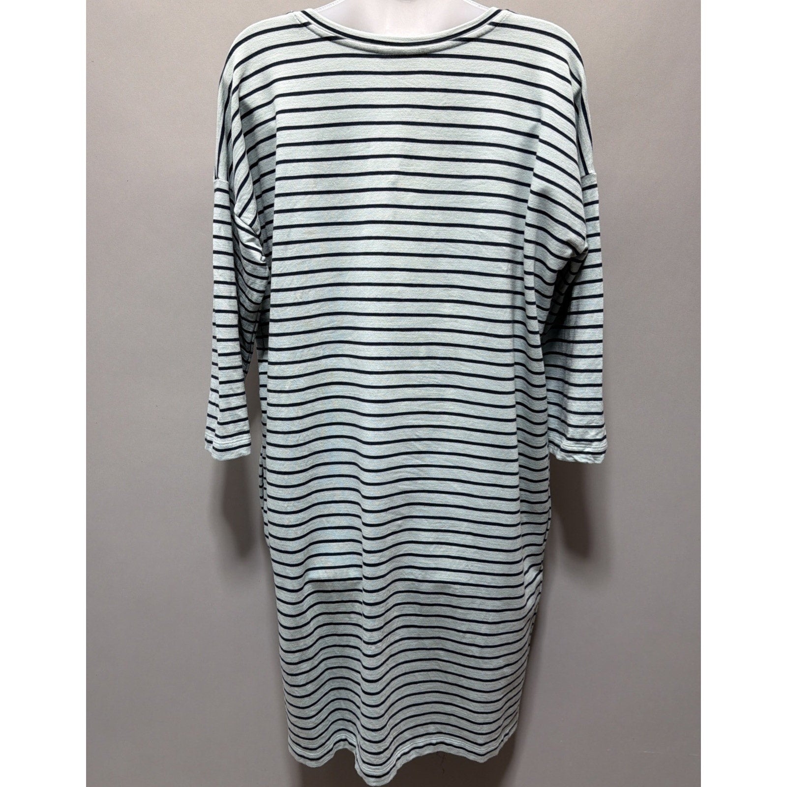 J Jill Seafoam Navy Blue Striped Terry Cloth V Neck Pockets Beachy Dress Large