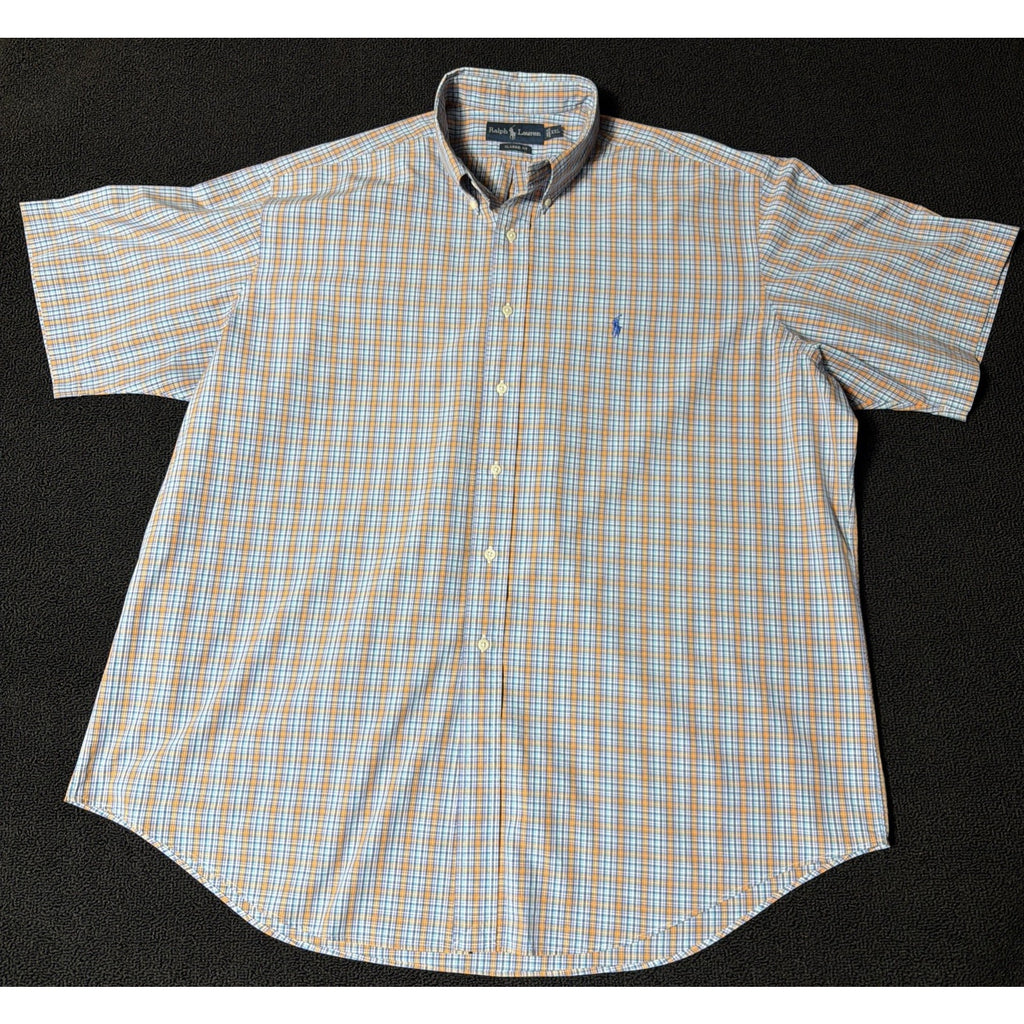 Ralph Lauren Shirt Mens Big 2XL Blue Plaid Classic Fit Button Preppy Collar