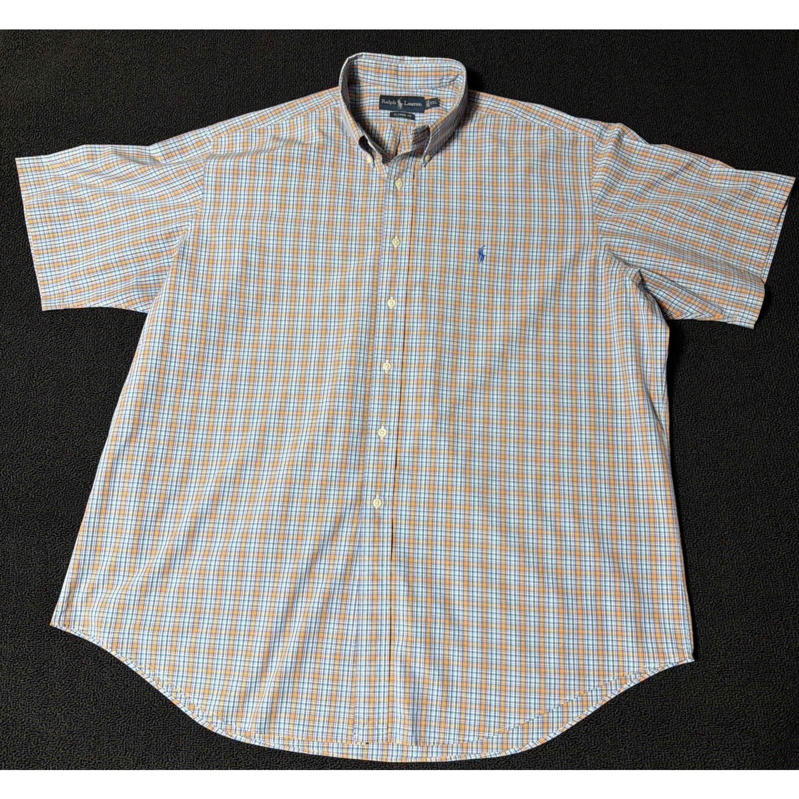 Ralph Lauren Shirt Mens Big 2XL Blue Plaid Classic Fit Button Preppy Collar