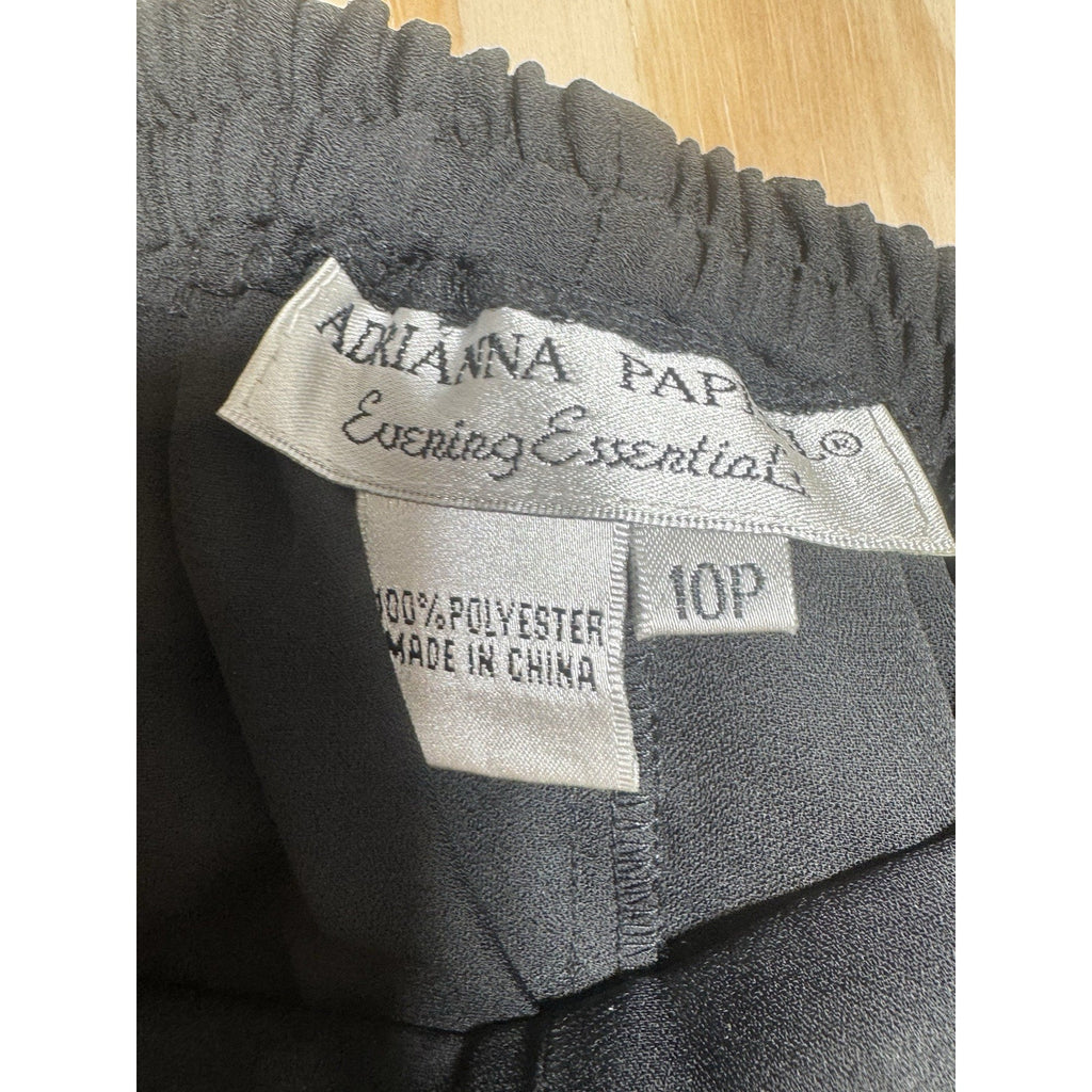 Adrianna Papell Semi Sheer Wide Leg Chiffon Pants Elastic Waist Black 10P New