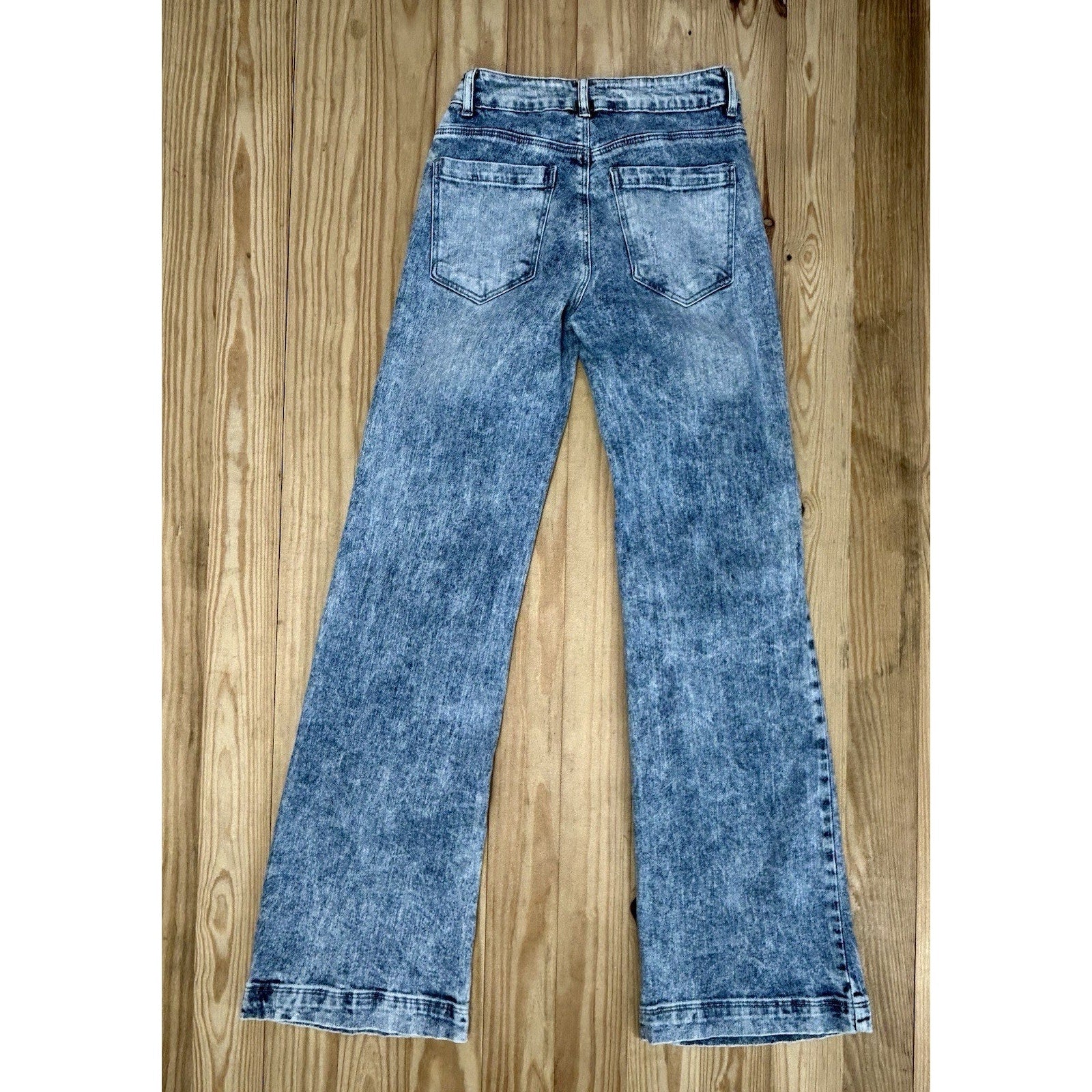 Uniq by Litz Streetwear Acid Wash Distressed Loose Fit Flare Jeans Sz 25 -1.