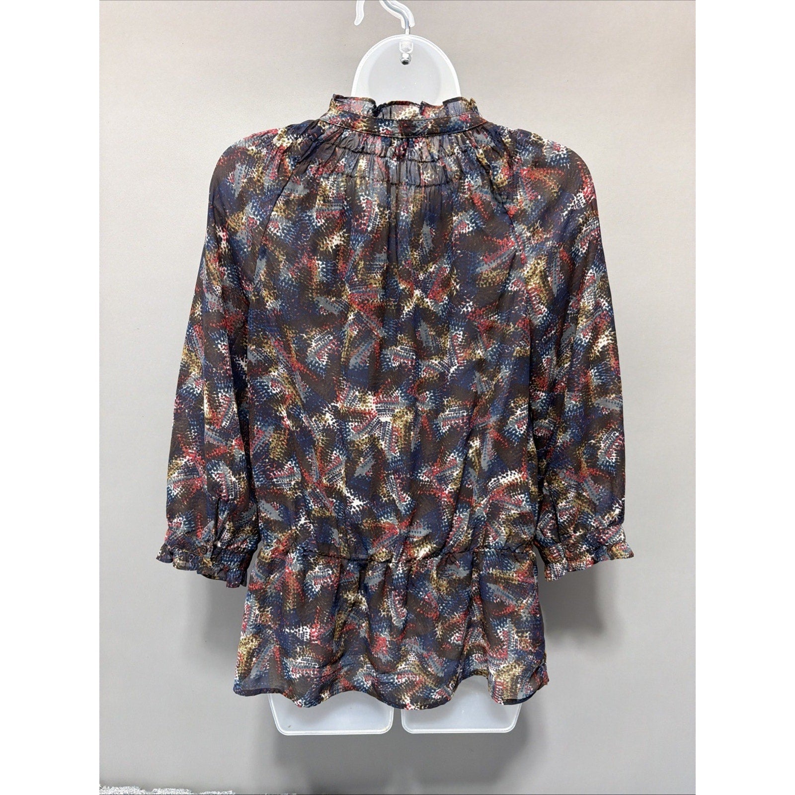 BANANA REPUBLIC Small Multi Color Print Sheer Blouse, Tie Neck, Career Casual