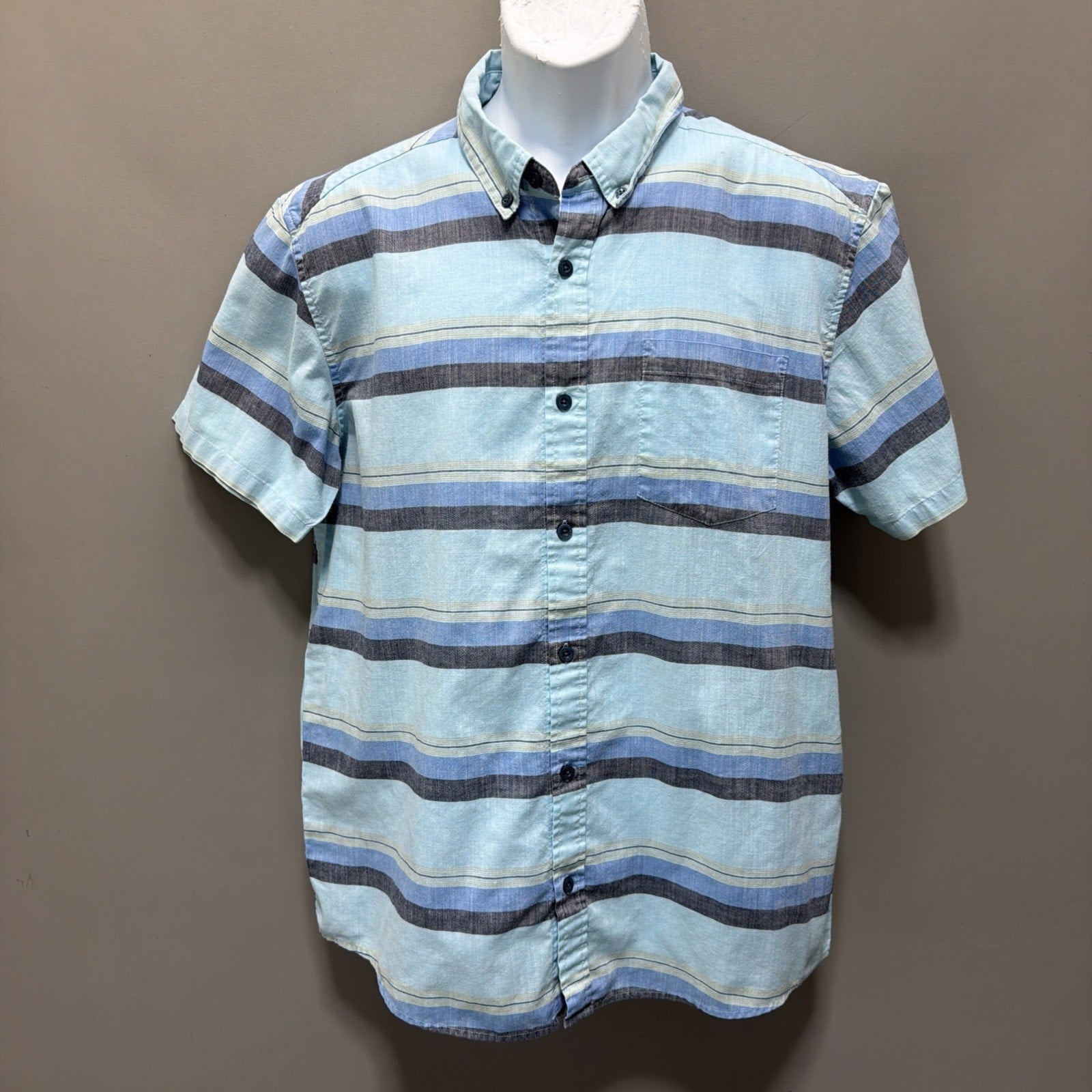 Patagonia Bluffside Shirt Mens L Blue Striped Short Sleeve Lightweight Button Up
