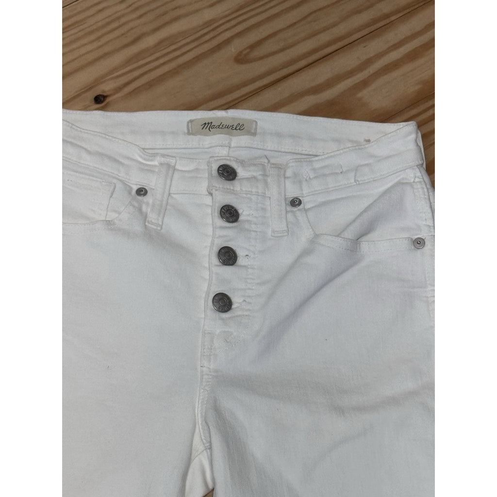 MADEWELL 10" High Rise Skinny Crop White Button-Fly Frayed Hem Jeans Size 26