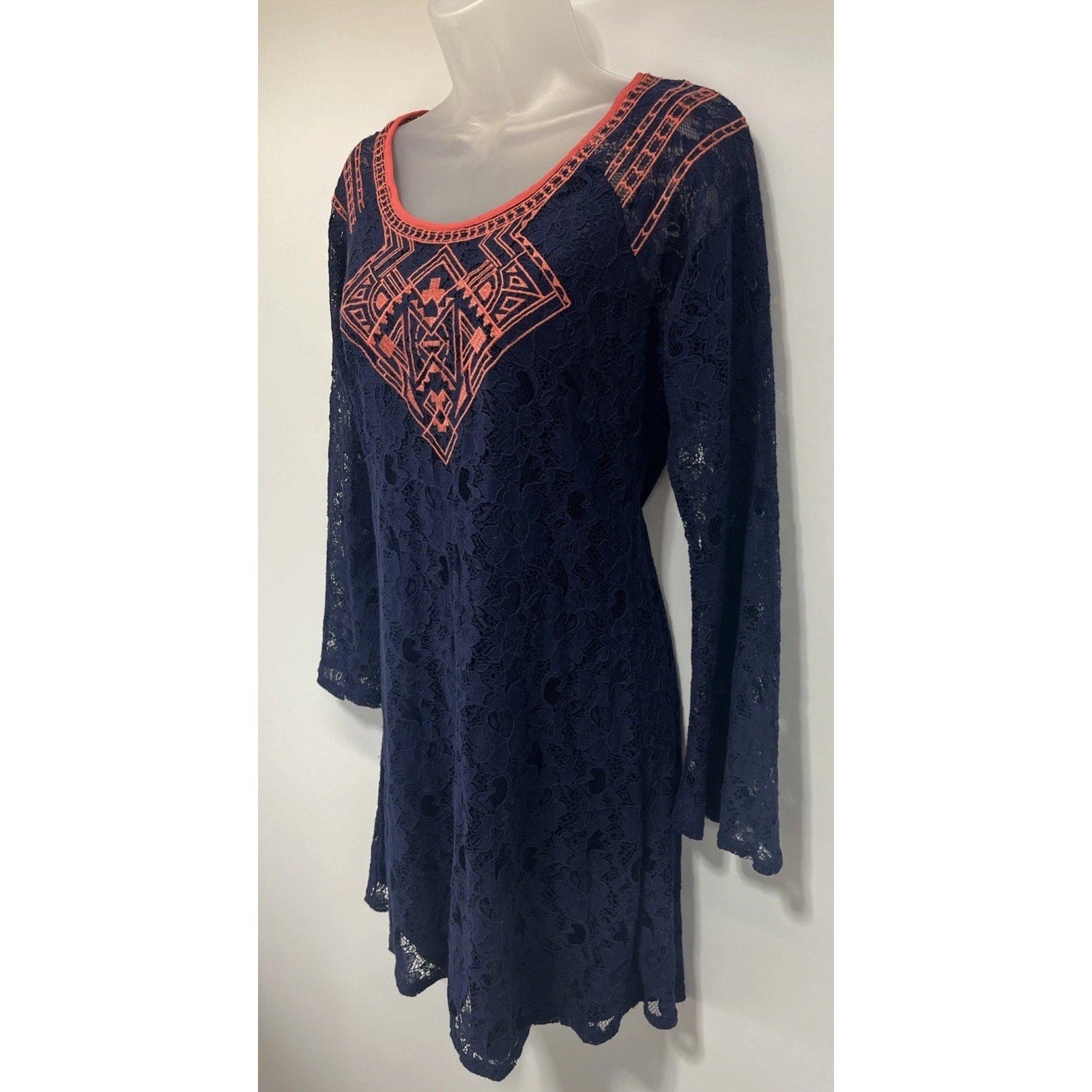 Flying Tomato Anthropologie Women's S Long Sleeve Lace Lined Crochet Short Dress