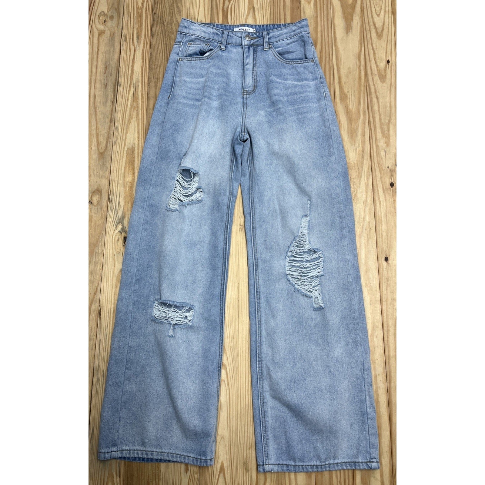 HDLTE Jeans High Rise Mom Jeans Wide Leg Medium Wash Sz XS 26x29