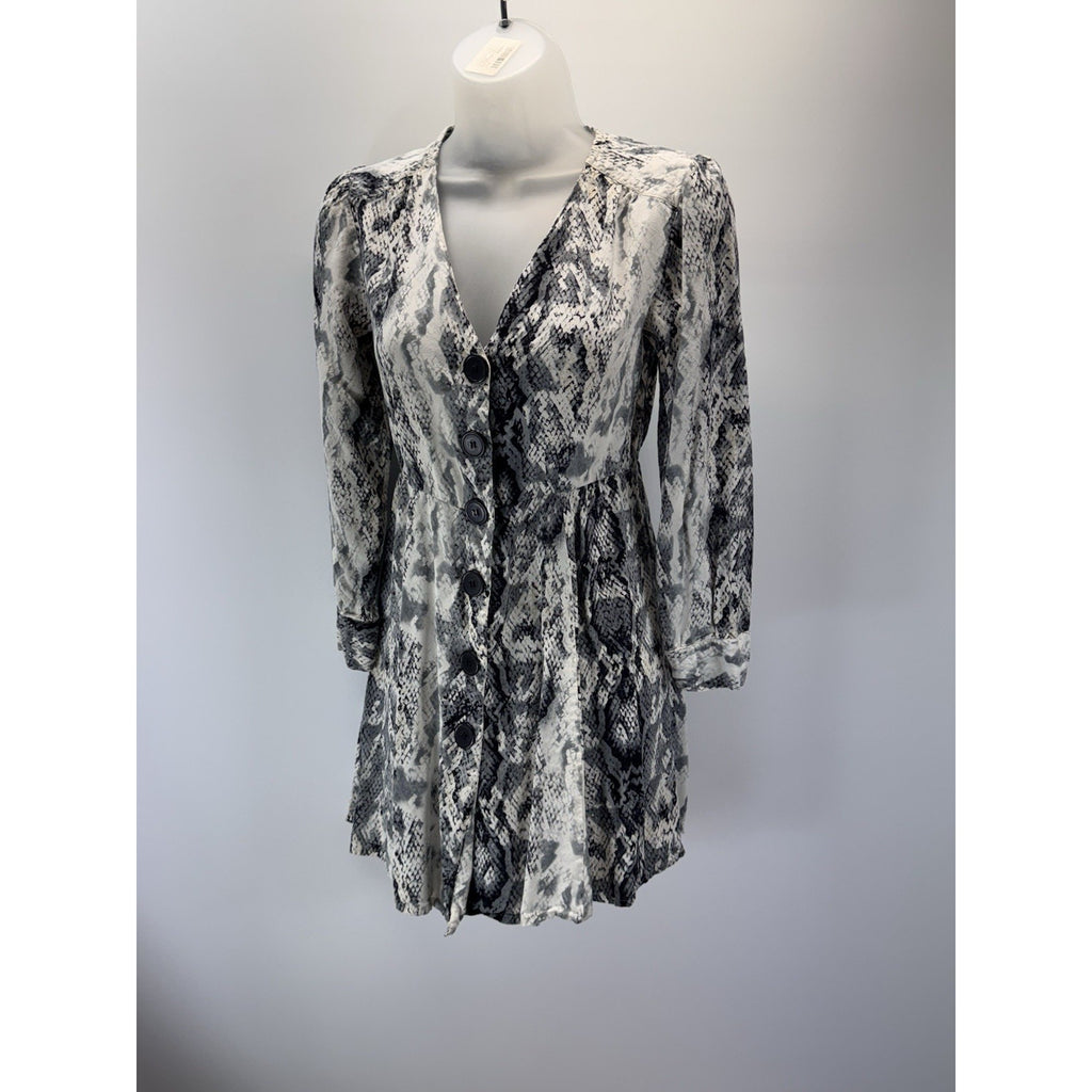 Rebellion Snake Python Animal Print Pattern No Collar Button Front Dress S