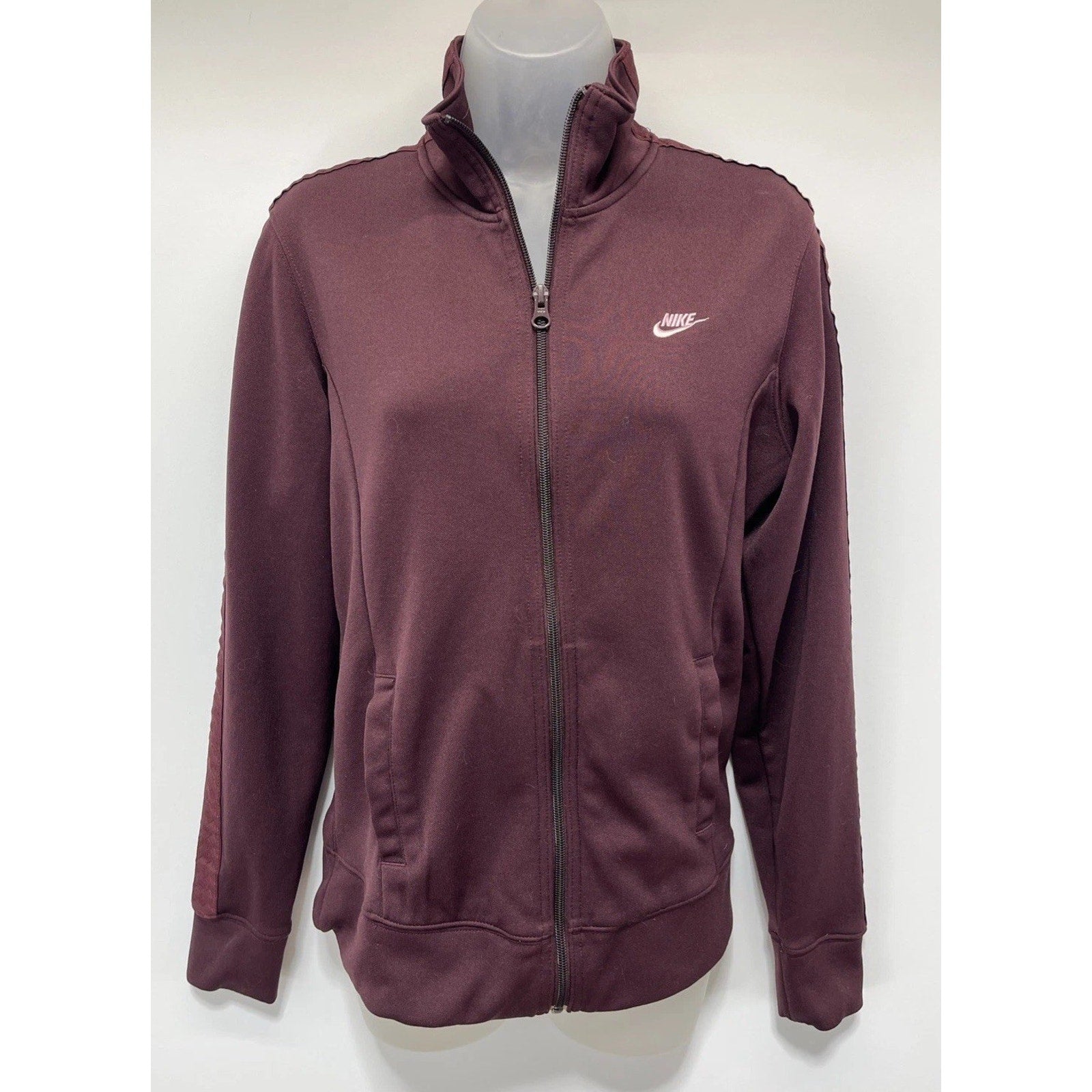 NIKE - Full Zip Track Jacket - Maroon, - Pockets - Size L