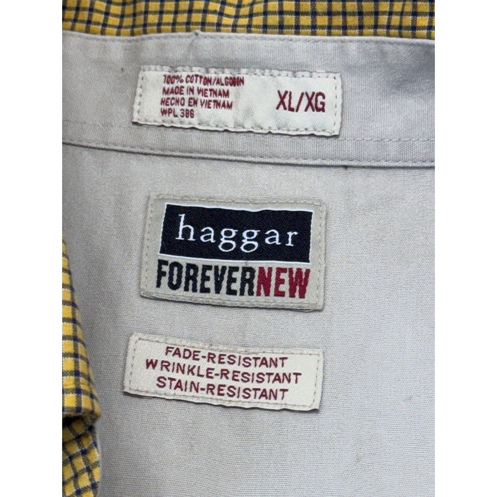 HAGGAR FOREVERNEW Men's Long Sleeve Shirt XL Gold Blue Plaid