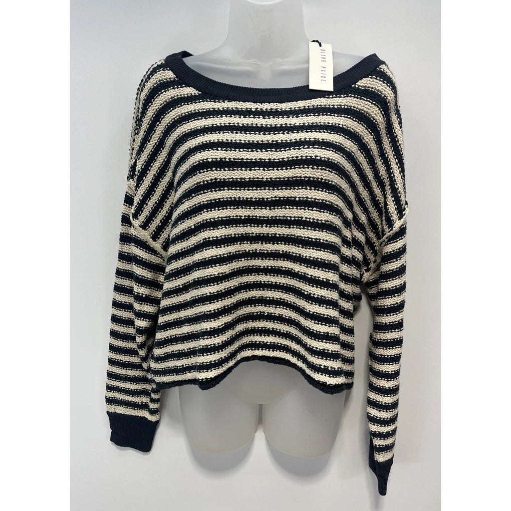 Blank Paige NWT Women's Striped Oversized Knit Bishop Sleeve Crop Sweater