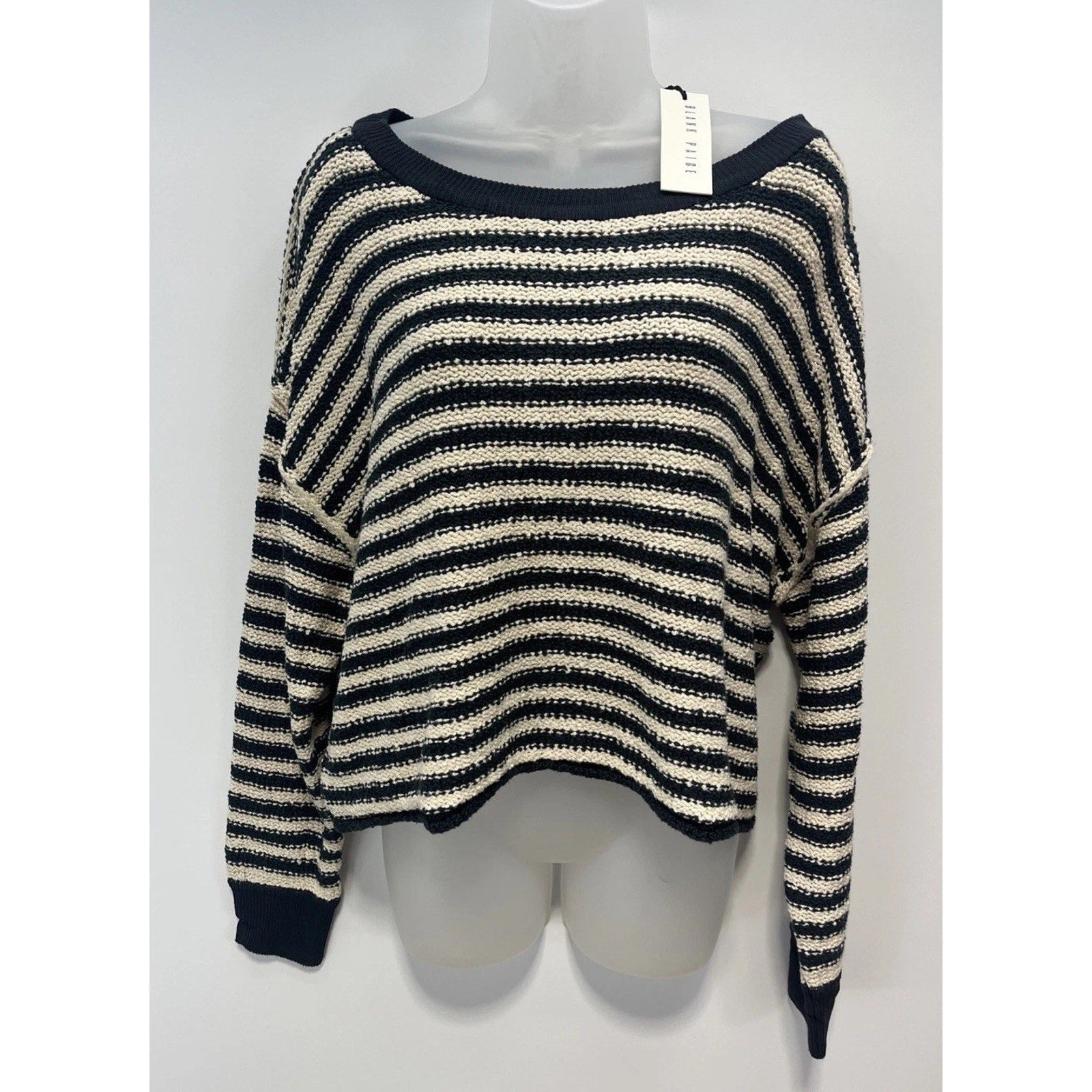 Blank Paige NWT Women's Striped Oversized Knit Bishop Sleeve Crop Sweater