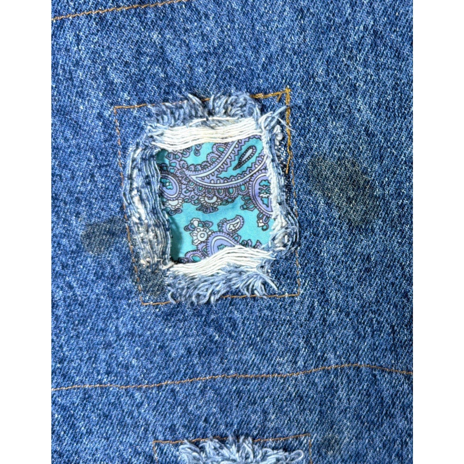 Vintage Gino Venucci Patchwork Bandanna Distressed Jeans Size 31 Rare!!