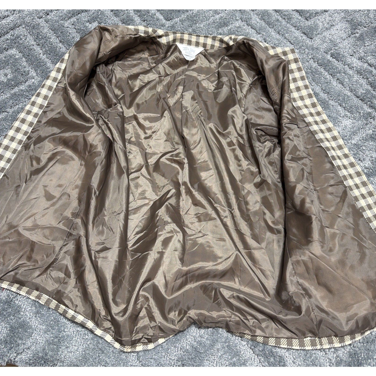 Vintage Women's Tan Jay Sz 12 Wool Blend Houndstooth BLAZER Jacket Made In USA
