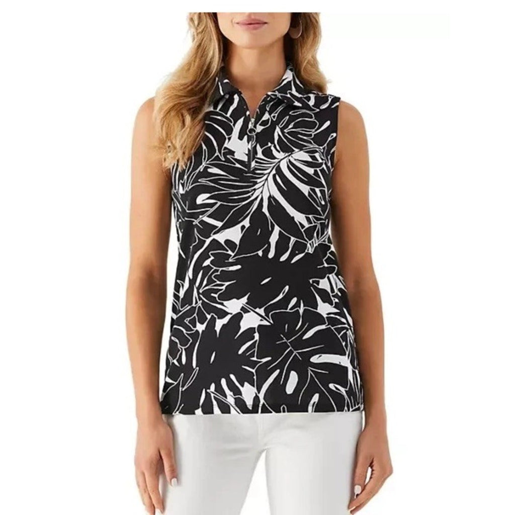Rafaella Ladies Sleeveless Polo Size XS Pressed Palms Black NWT