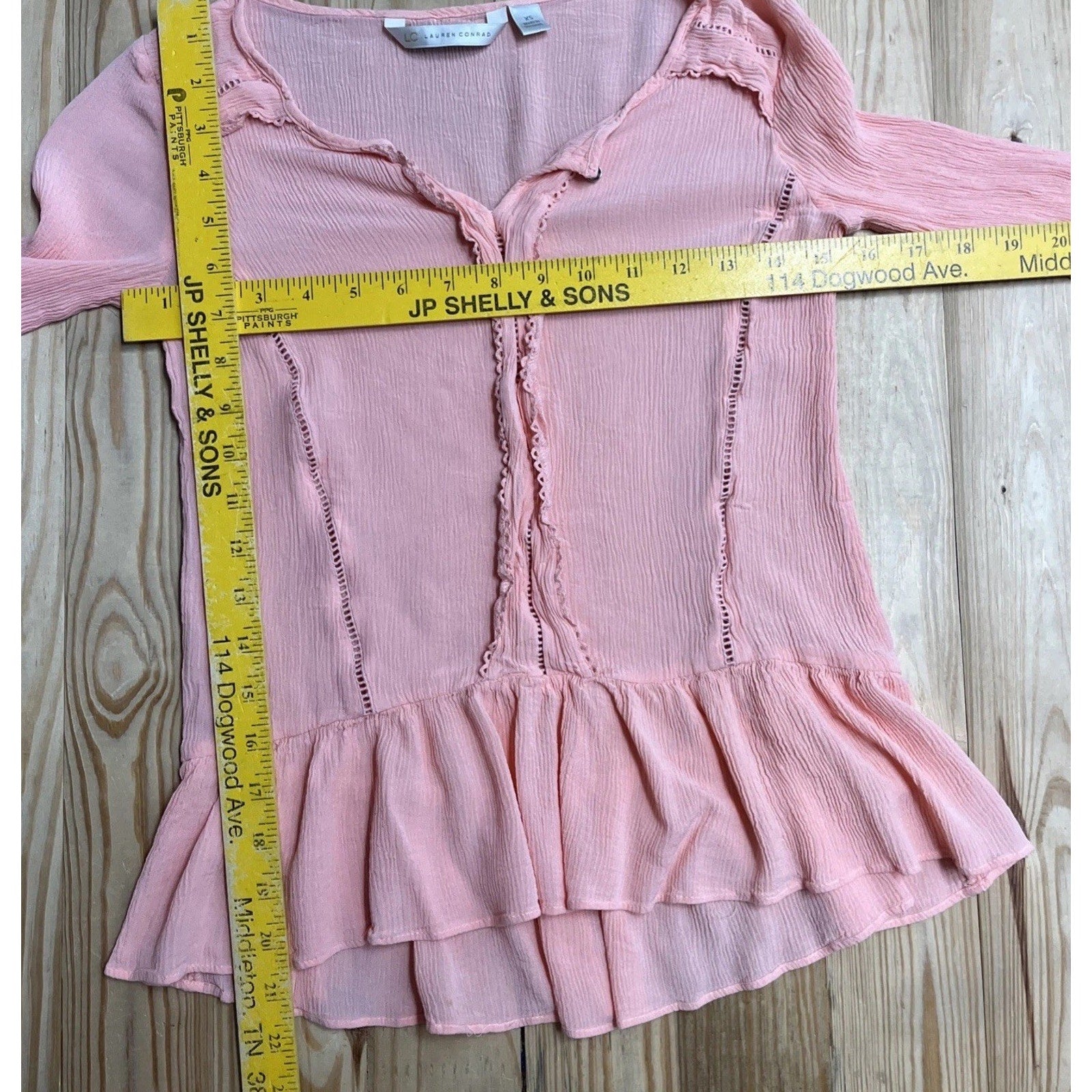 LC Lauren Conrad Womens Crepe Flounce-Hem Top Blouse Size XS Apricot Blush