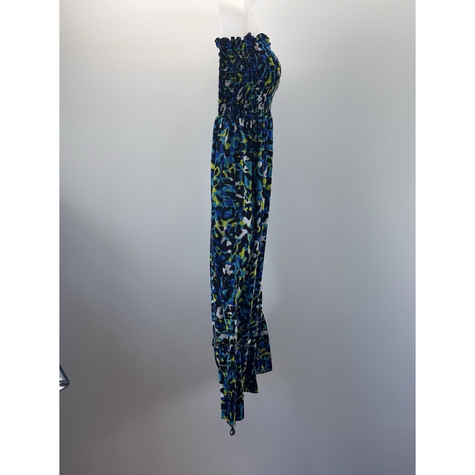 CATALINA Blue,Black & Yellow Animal Print Smocked Knit Maxi Dress Women’s Small