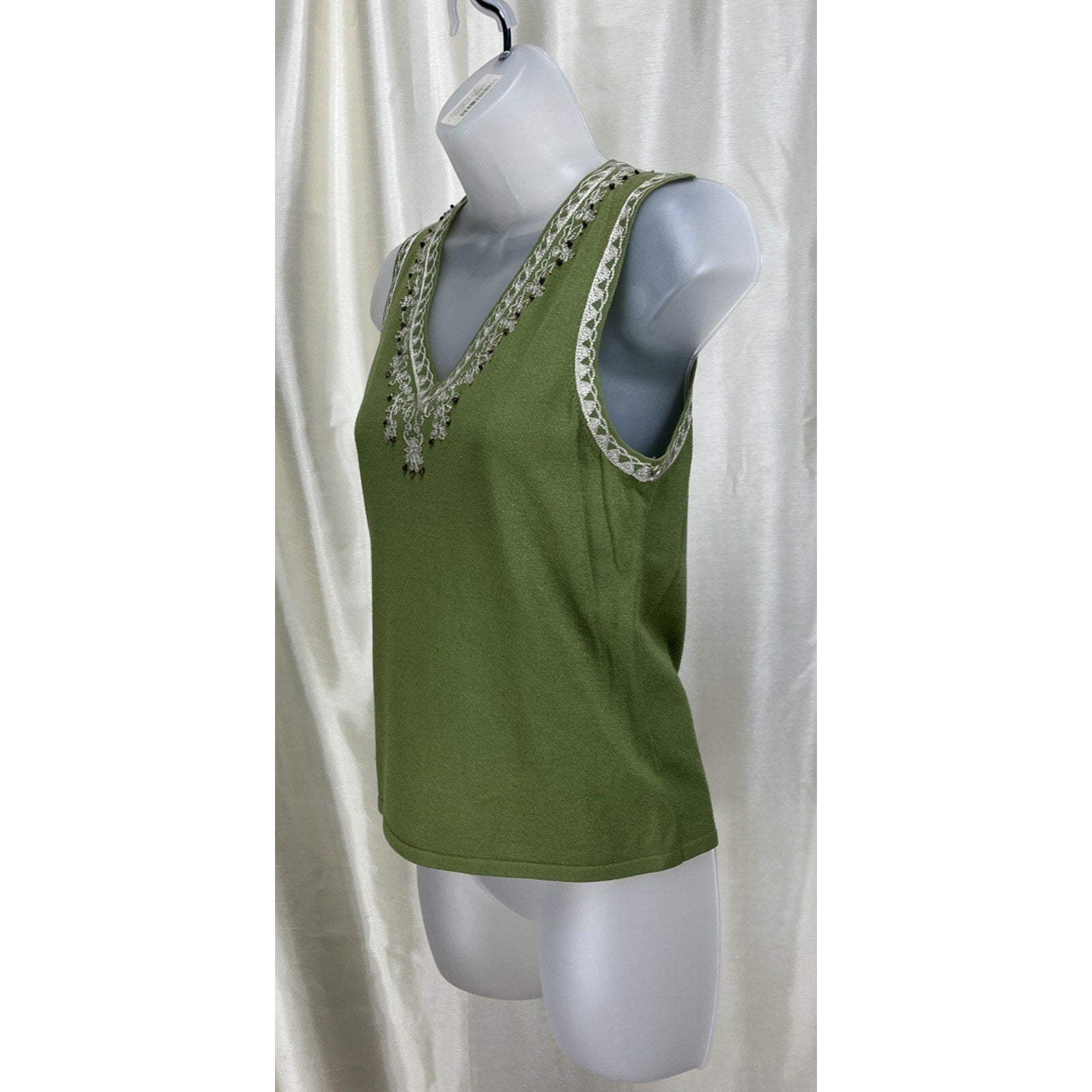 Ann Klein Vintage Embroidered V Neck Sequin Tank Top Size Petite Medium
