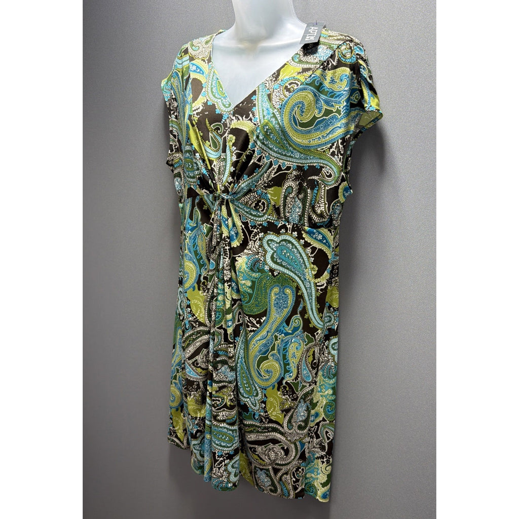 New Apt.9 Womens Green Blue Brown Paisley Stretch Swing Dress Petite XL NWT