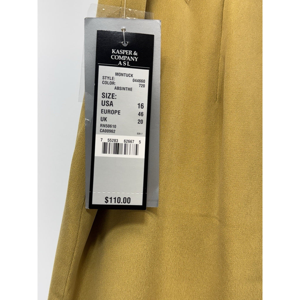 Kasper and Company Mustard Yellow Lined Skirt Women’s Size 16 Silk NWT
