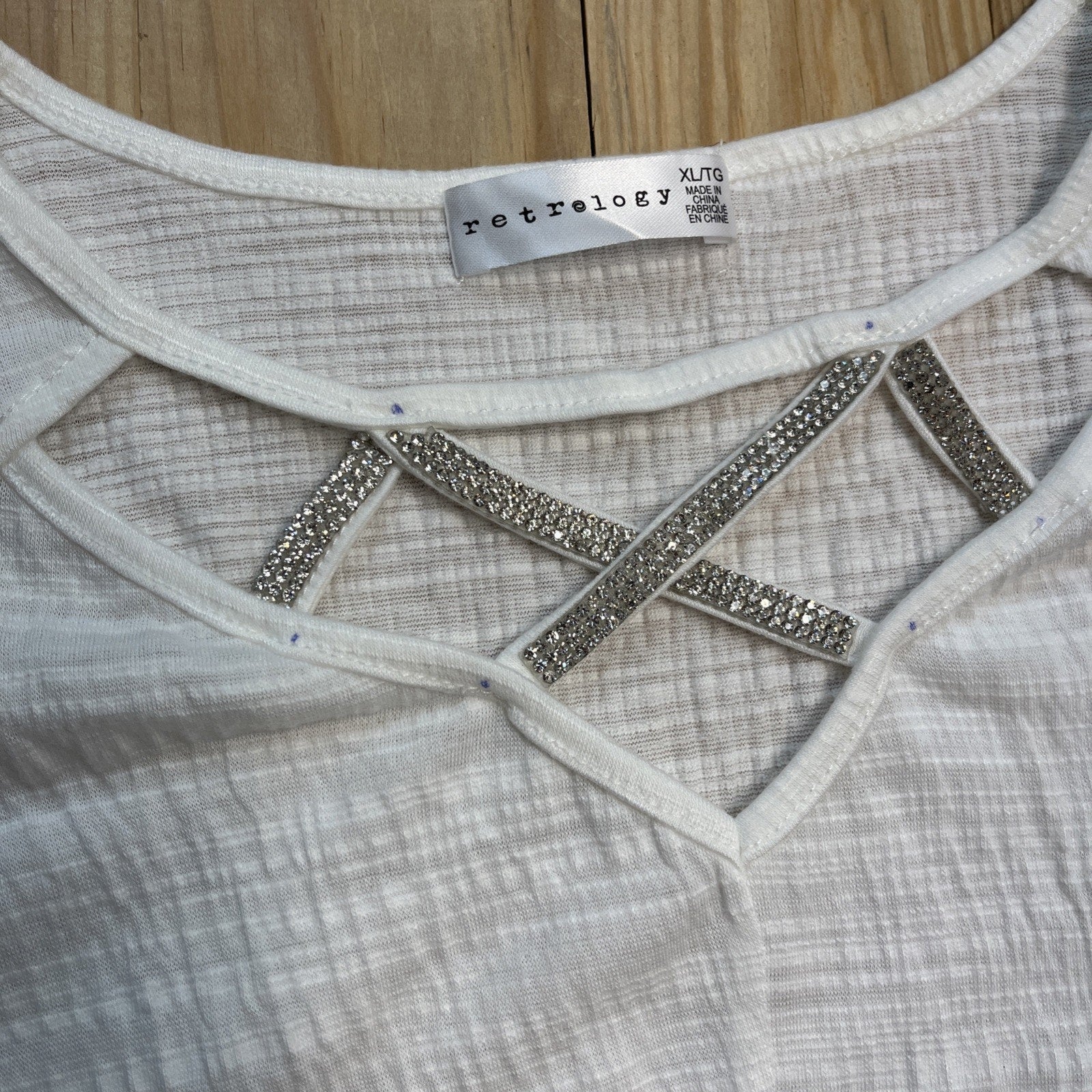 RETROLOGY Women's Top White Jeweled Sleeveless Blouse Size XL