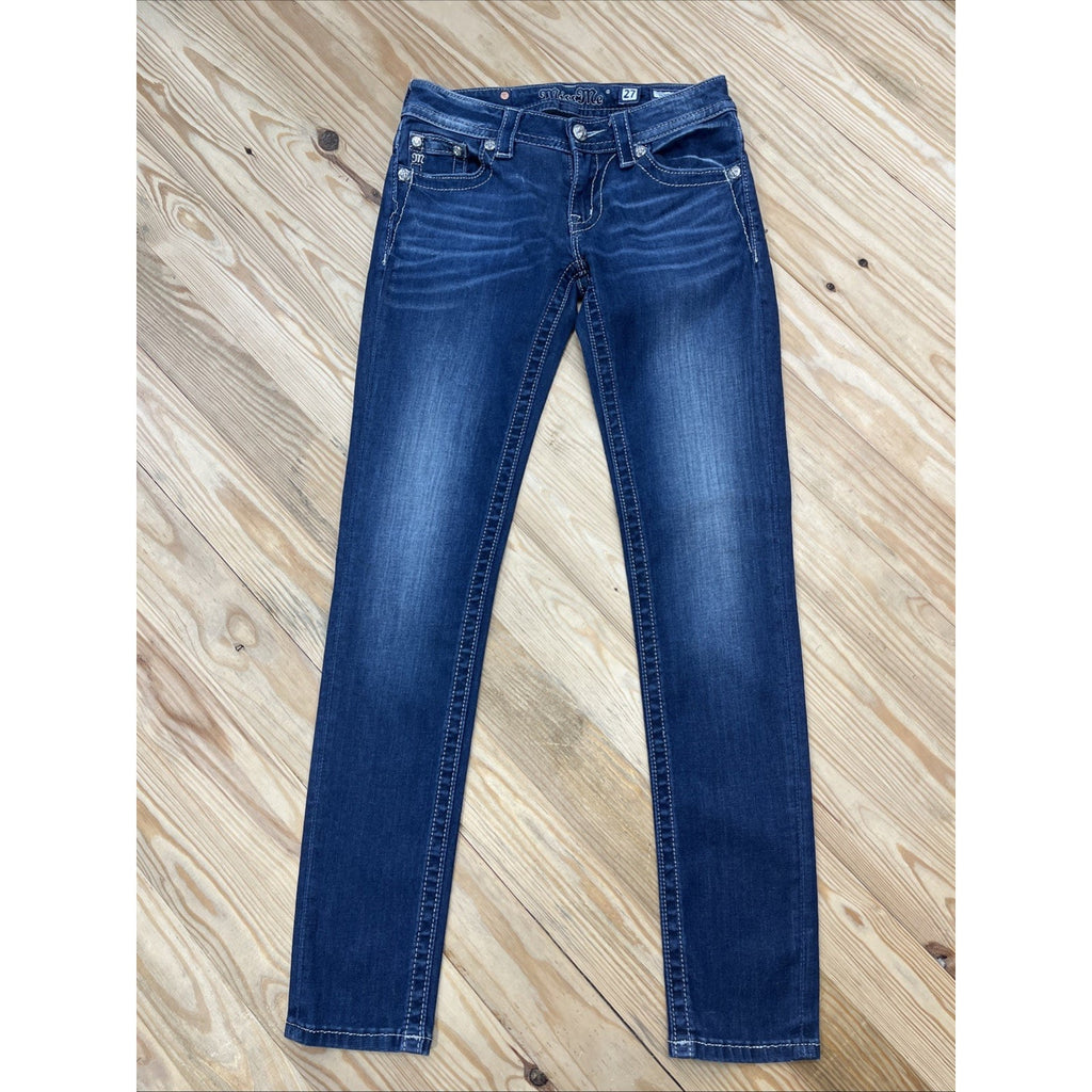 Miss Me Signature Ankle Skinny Low Rise Jeweled Pocket Embellished Jeans size 27