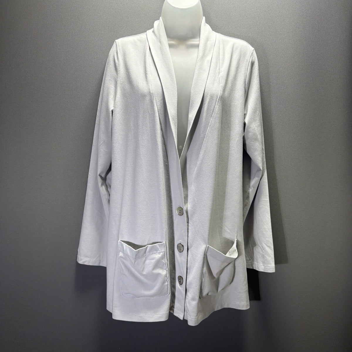 J.Jill Button Front Cardigan Sweater Knit Long Stretch Gray Women's Petite Large