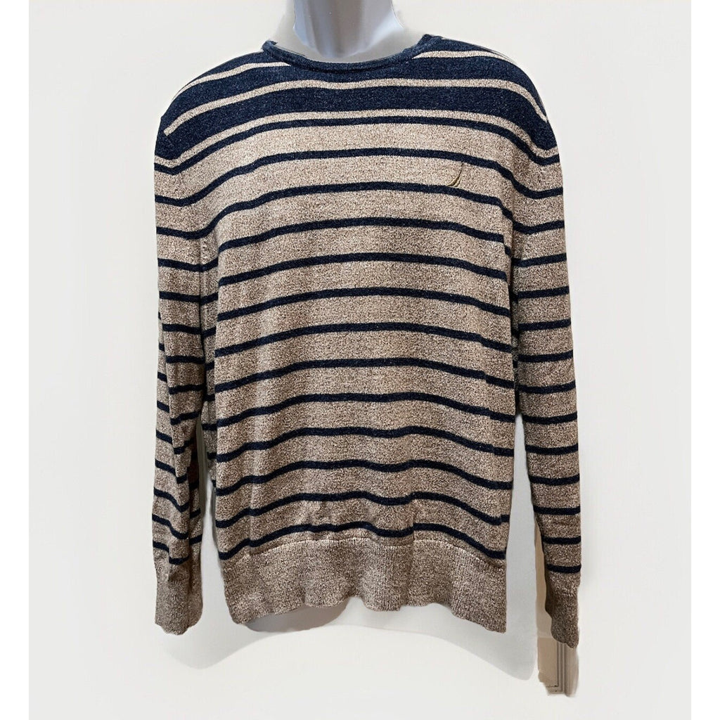 Nautica Men’s Standard long Sleeve Stripped Sweater Woodrift Flax L EUC