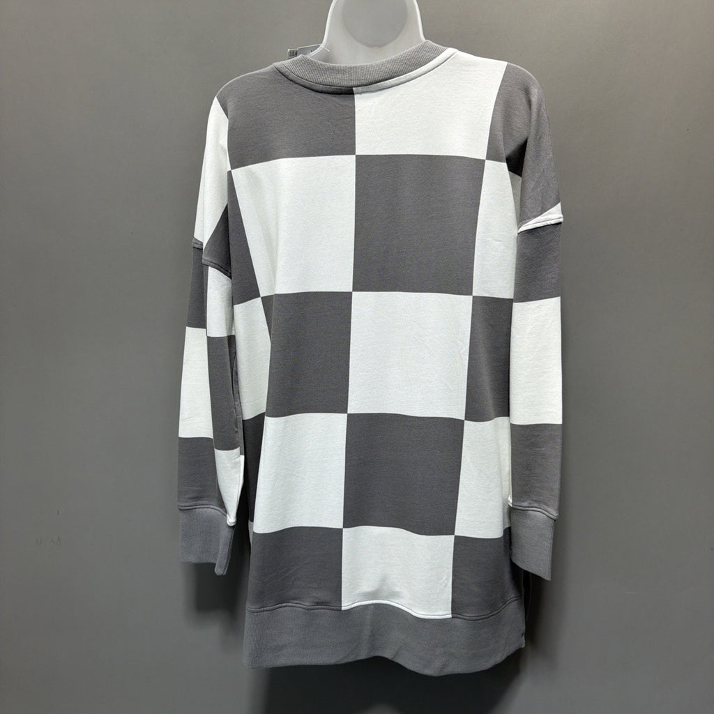 HANNAH LuLaRoe GRAY & WHITE CHECKERBOARD Size M Crewneck Sweatshirt