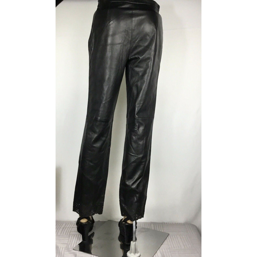 Real Clothes Leather Pant Size 2 Black Lined Hi Waist Straight Leg Leather Lace