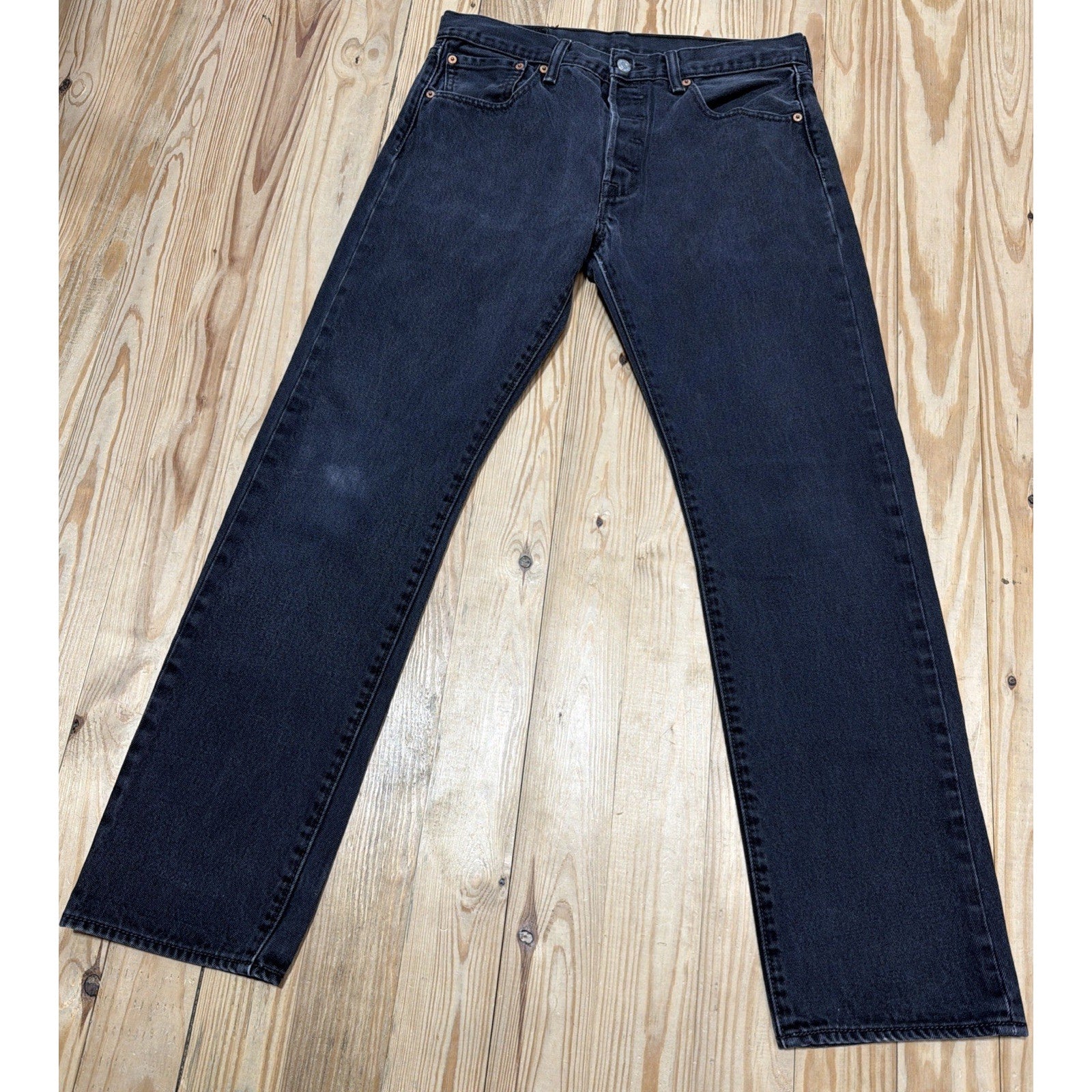 Levis 501 Jeans Men 32x32 Black Denim Button Fly Straight Leg Faded Goth Grunge