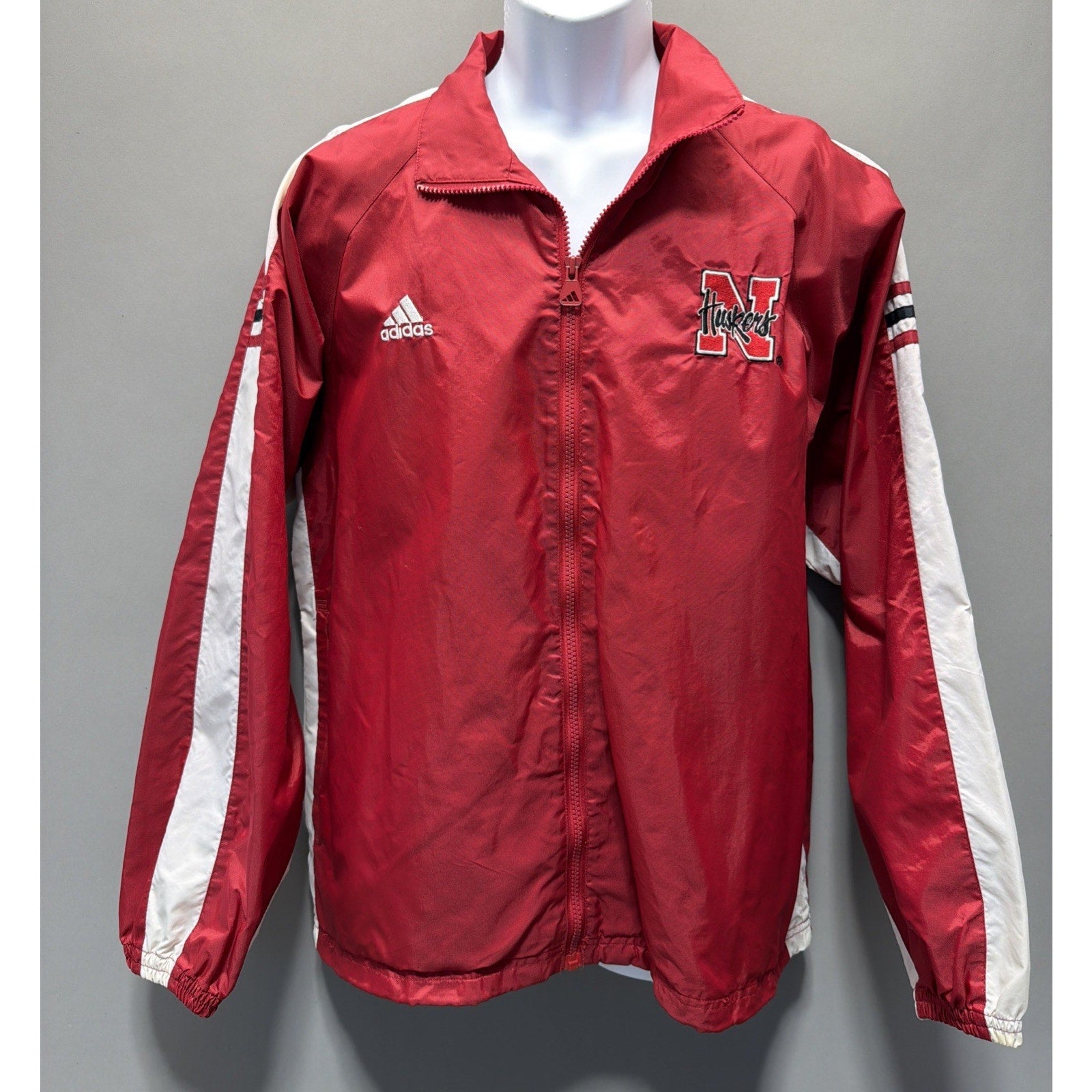Vintage Nebraska Cornhuskers Jacket Men Small Red Adidas Windbreaker Full Zip