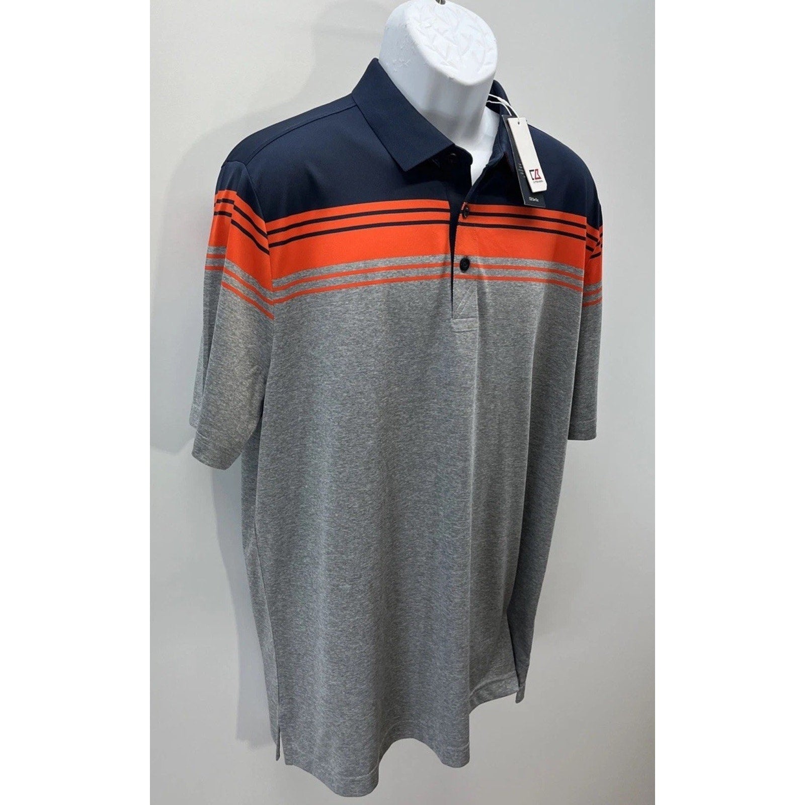 Cutter & Buck CB DryTec Valiant Stripe Polo Shirt Men's L Short Sleeve Golf