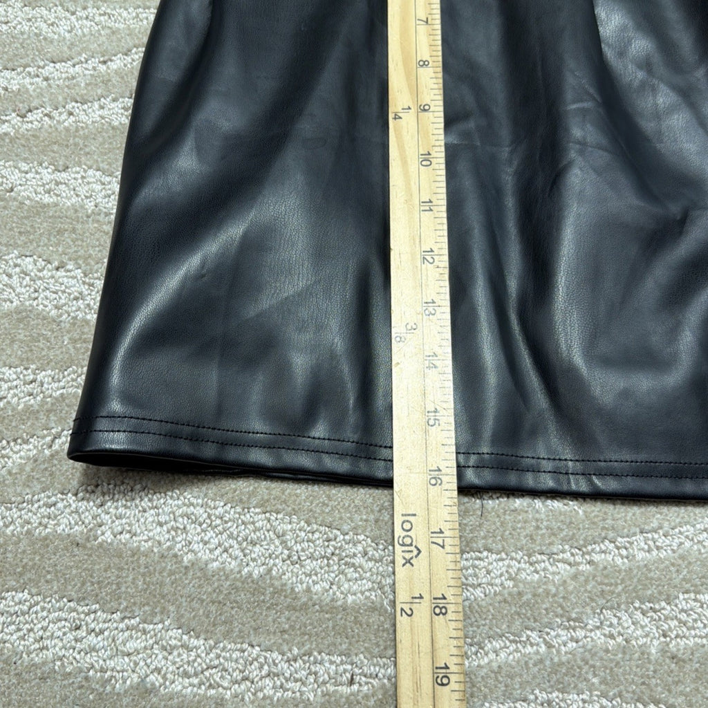 Just Quella Black Faux Leather Lined Split Hem Mini Skirt Size M NWT