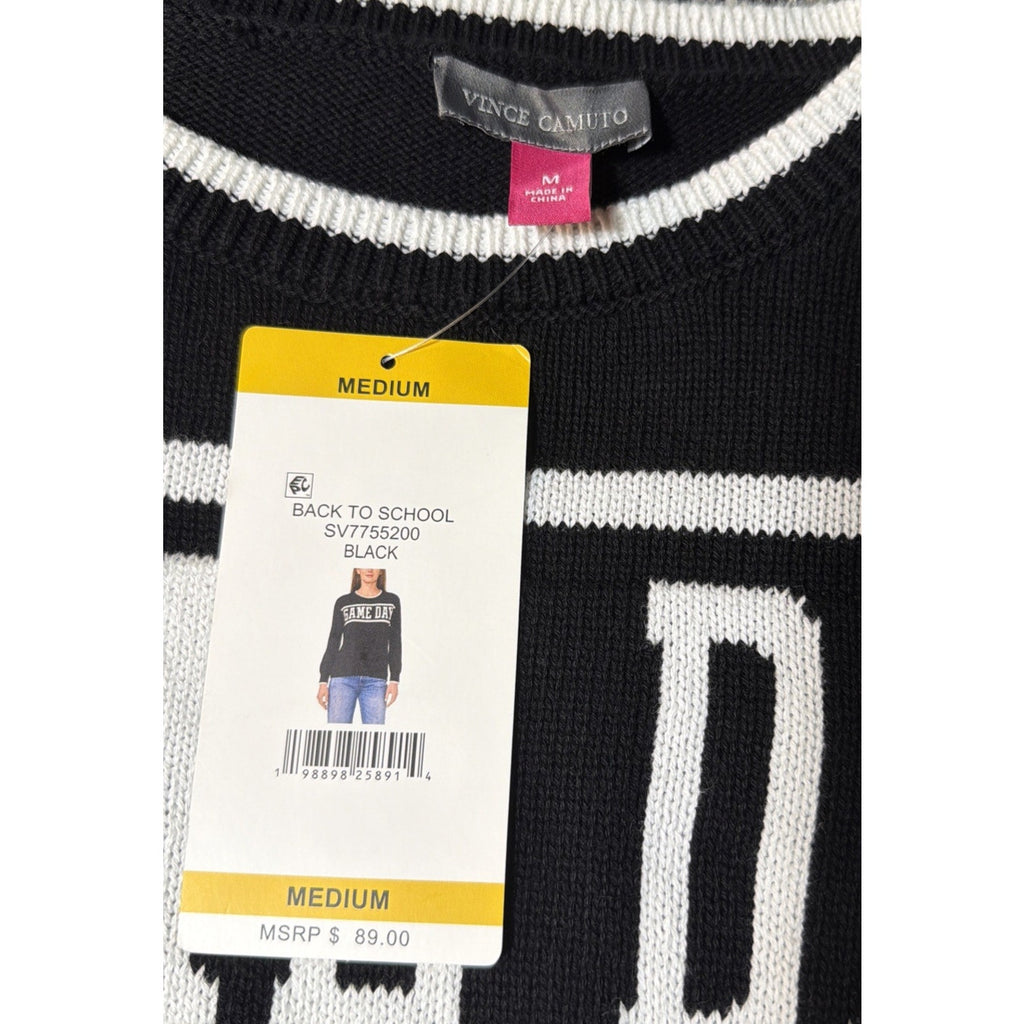 Vince Camuto Game Day Soft Sweater Black White Cotton Crewneck Womens M N W Tags