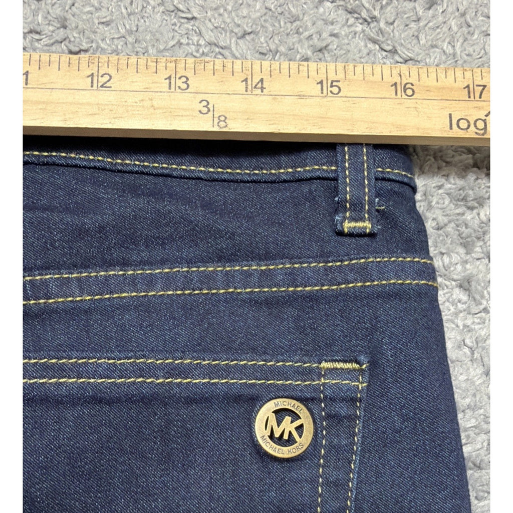 MK Michael Kors Izzy Skinny ANKLE Dark Rinse Logo Jeans Select Size 10 32x29