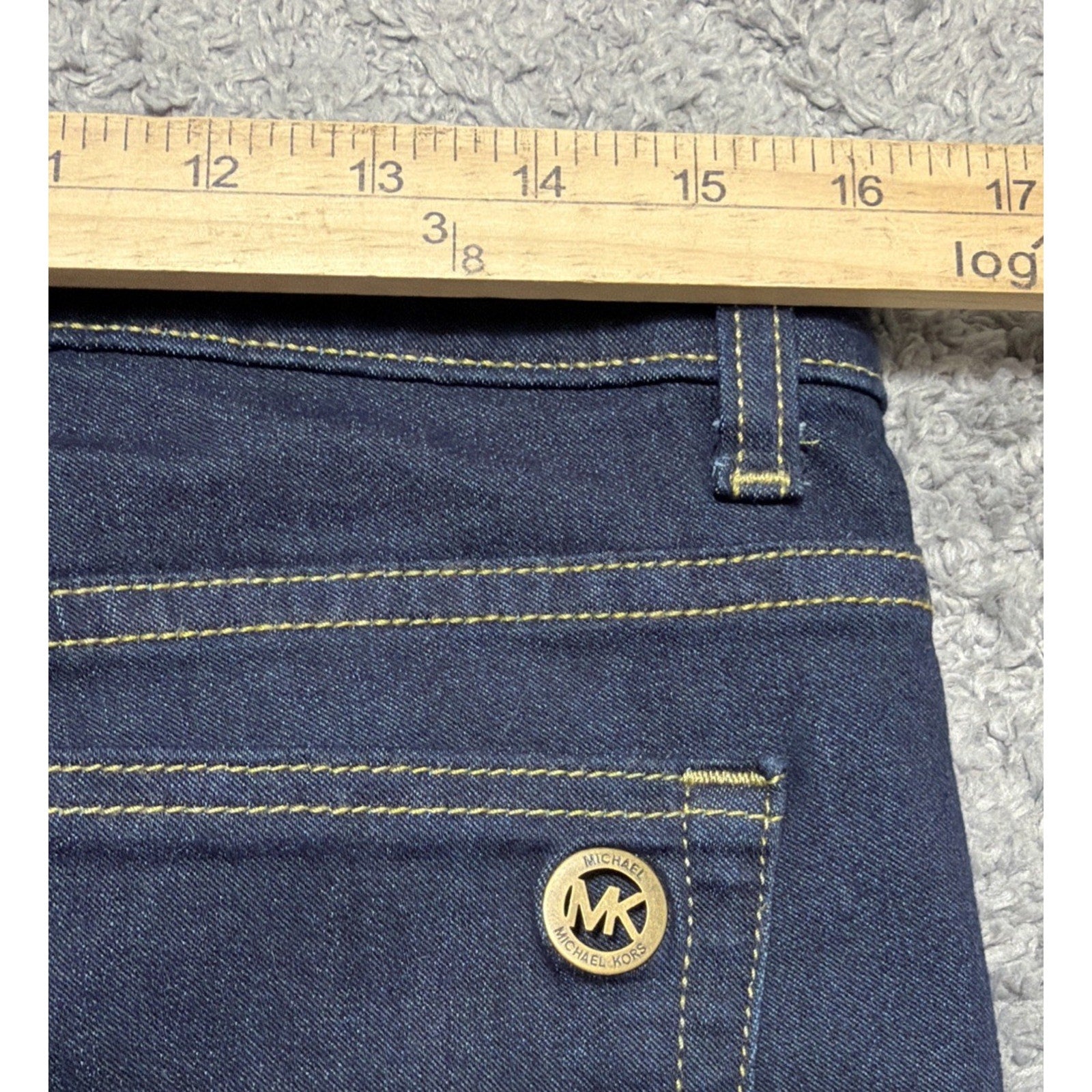 MK Michael Kors Izzy Skinny ANKLE Dark Rinse Logo Jeans Select Size 10 32x29