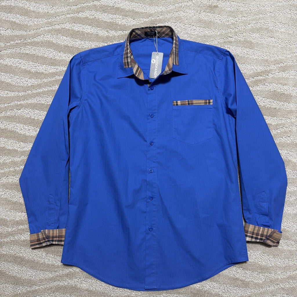 NWT Coofandy Button Up Shirt Mens S Blue Flip Cuff Long Sleeve Casual Preppy
