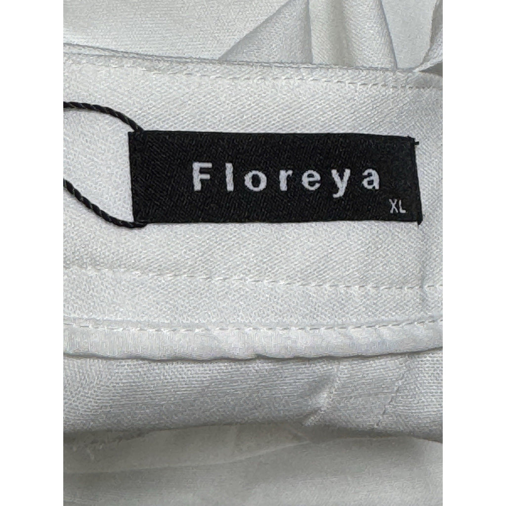 Floreya Women’s White Square Neck Sleeveless Back Zip Front Button Jumpsuit XL