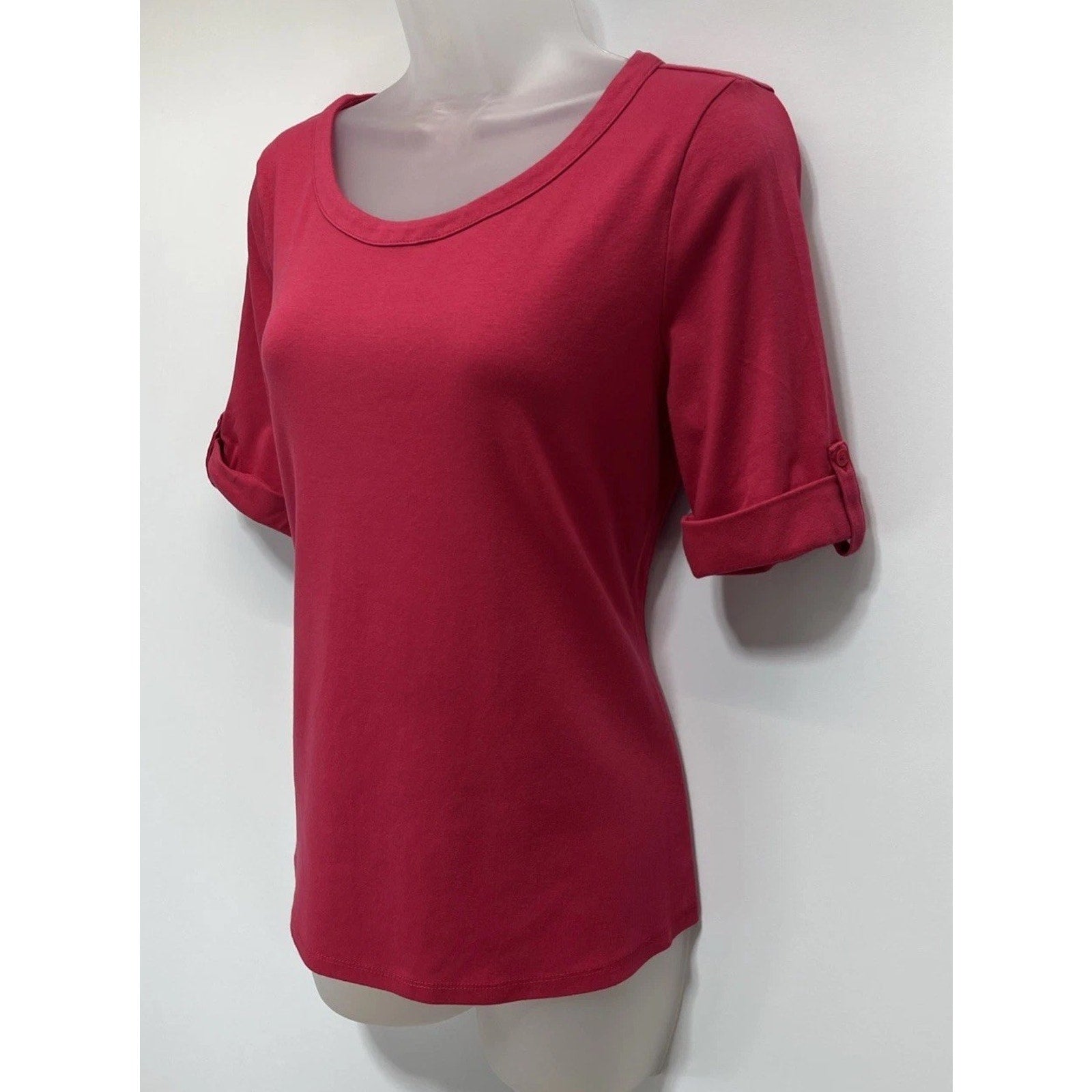 TALBOTS Tee Stretch Weekend Pink Womens Medium 3/4 Sleeve Pullover Boat Neck Top