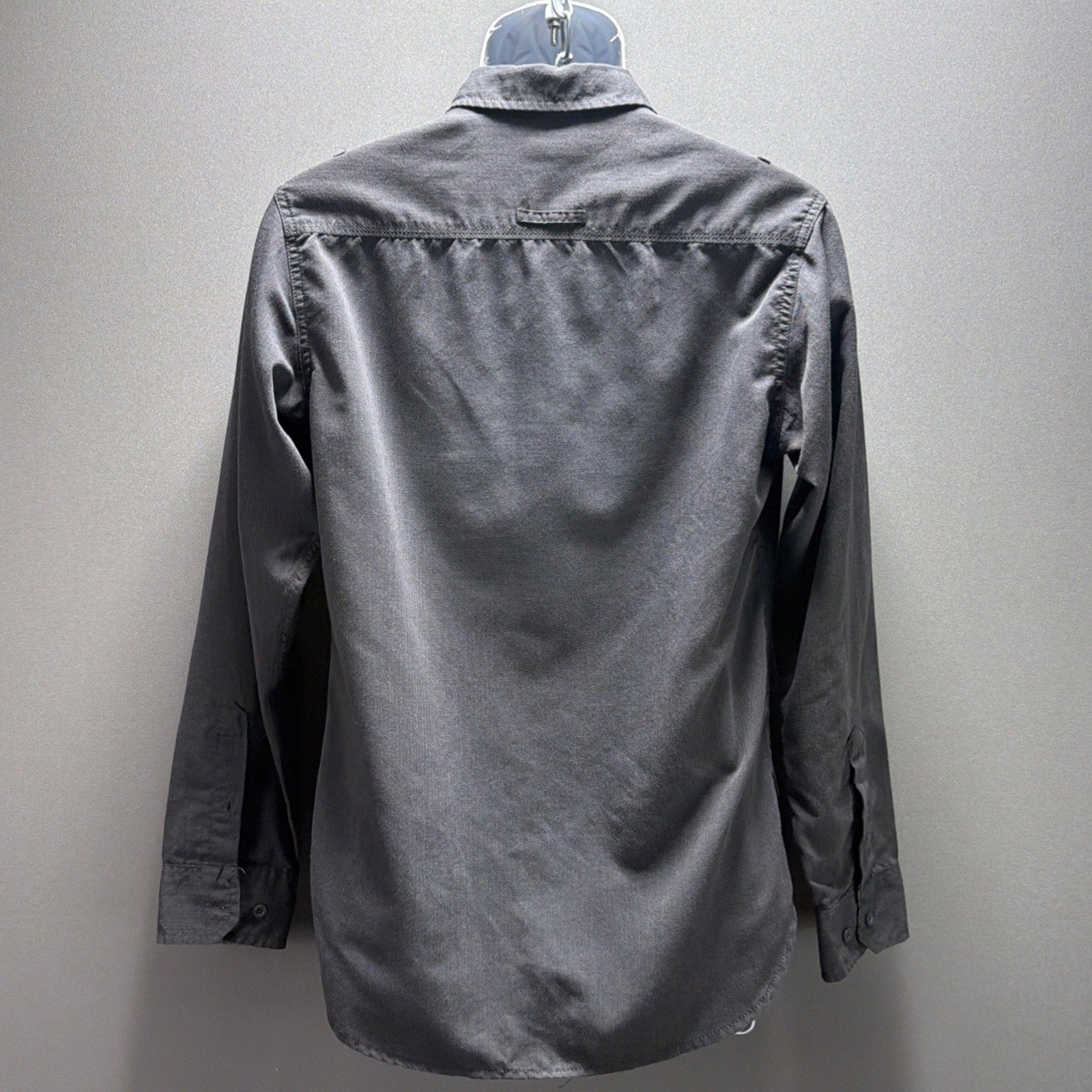 Burnside Men's Gray Long Sleeve Yarn Dyed Button Down Cargo Shirt Size Small