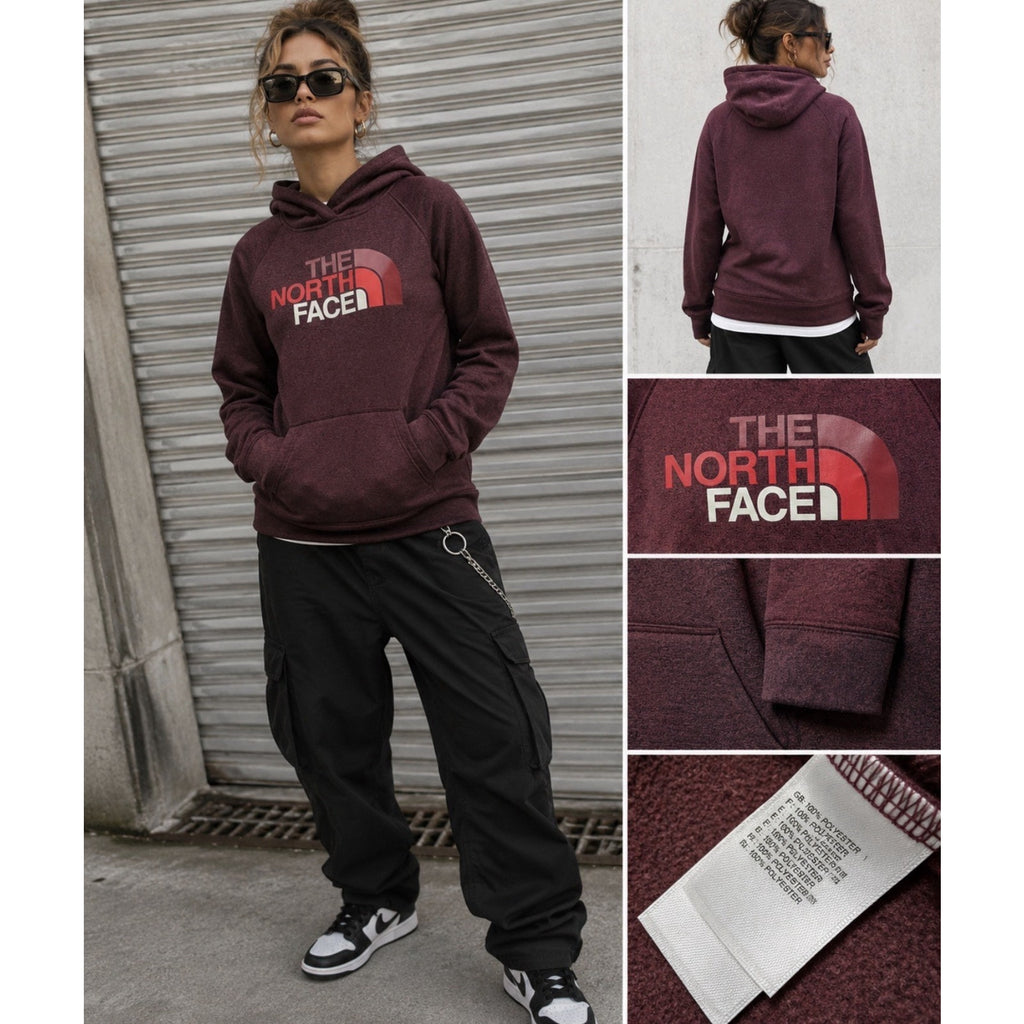 The North Face Womens Half Dome Logo Hoodie Jacket Size S Maroon Pullover Mint