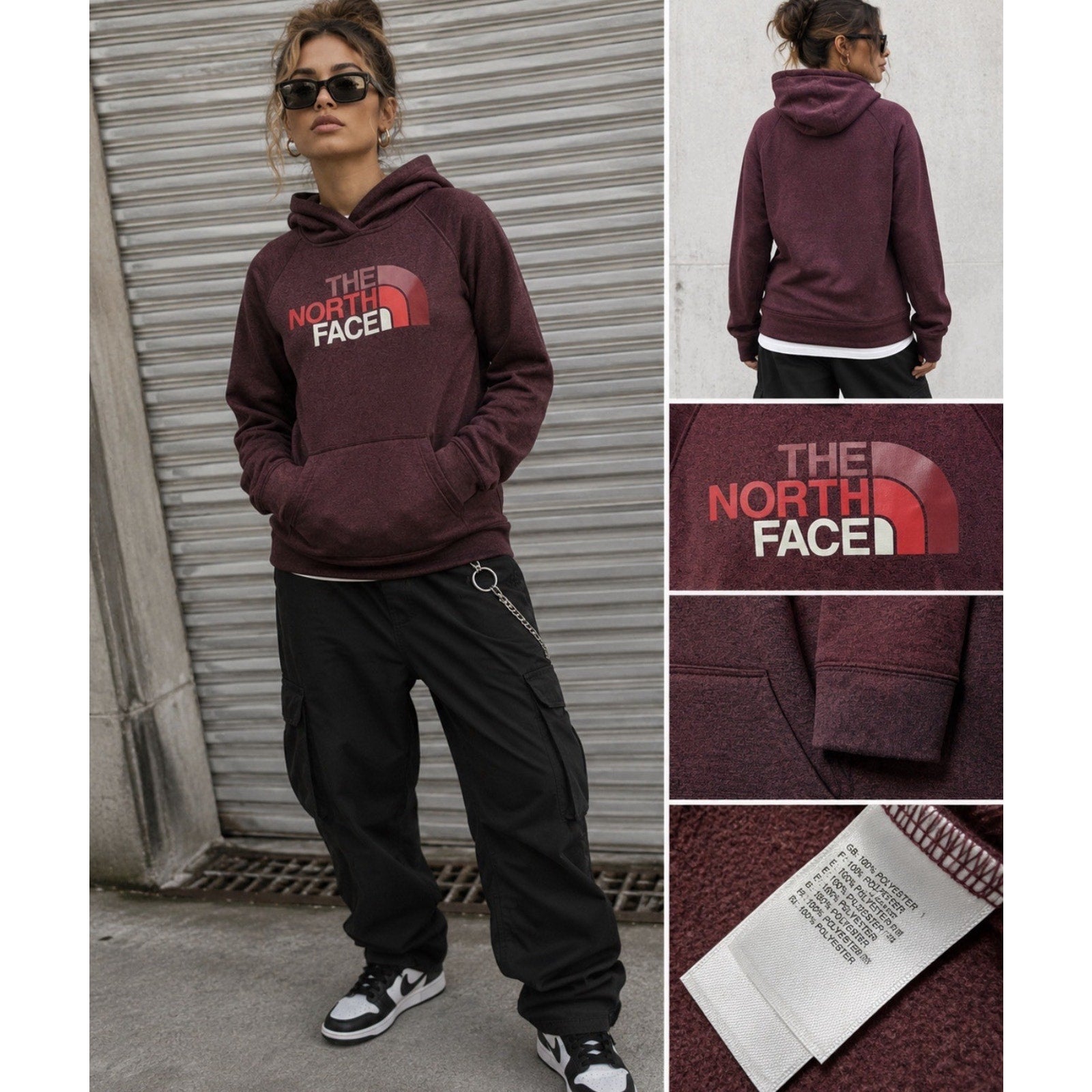 The North Face Womens Half Dome Logo Hoodie Jacket Size S Maroon Pullover Mint